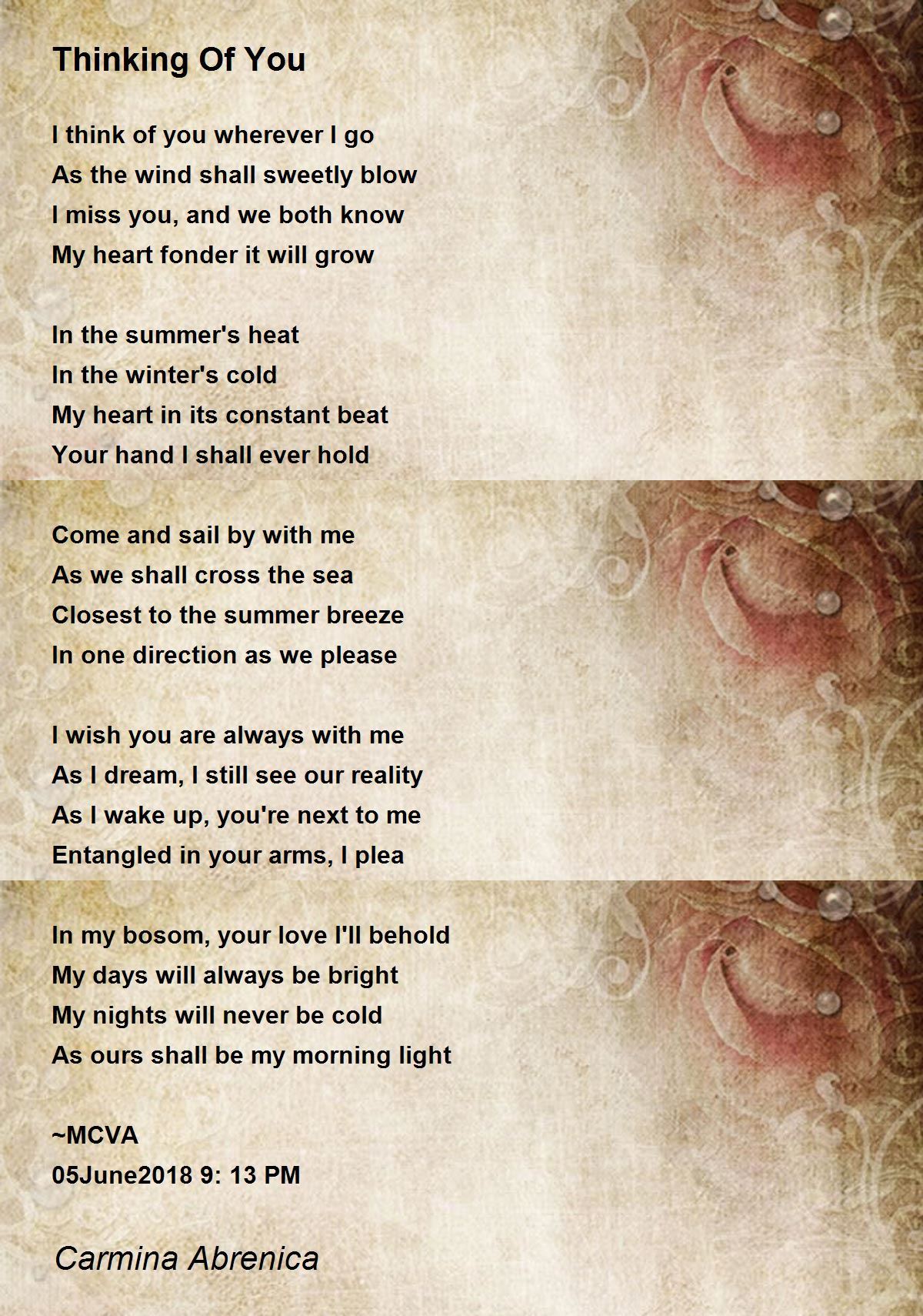 Thinking Of You - Thinking Of You Poem by Carmina Abrenica