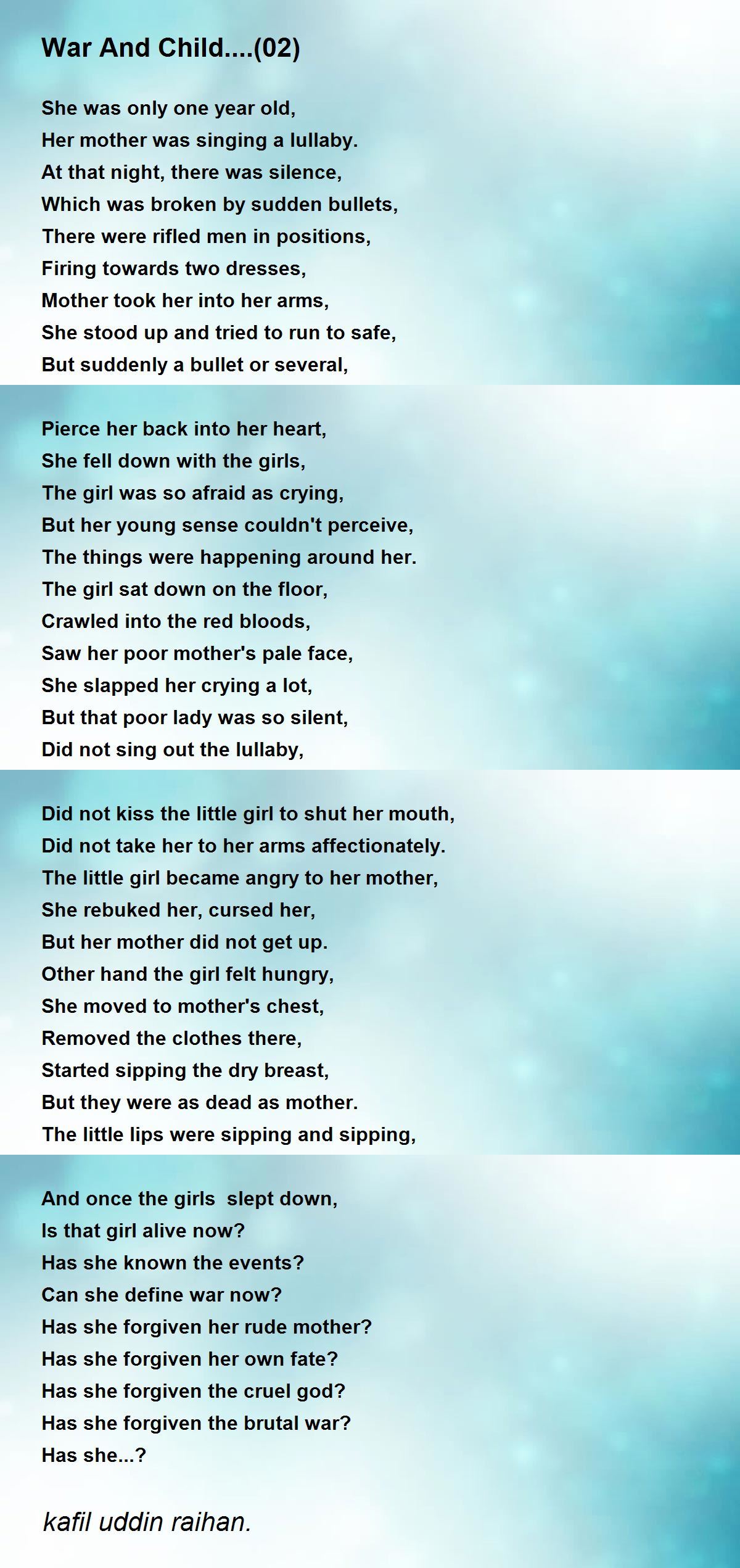 War And Child....(02) by kafil uddin raihan. War And Child....(02) Poem