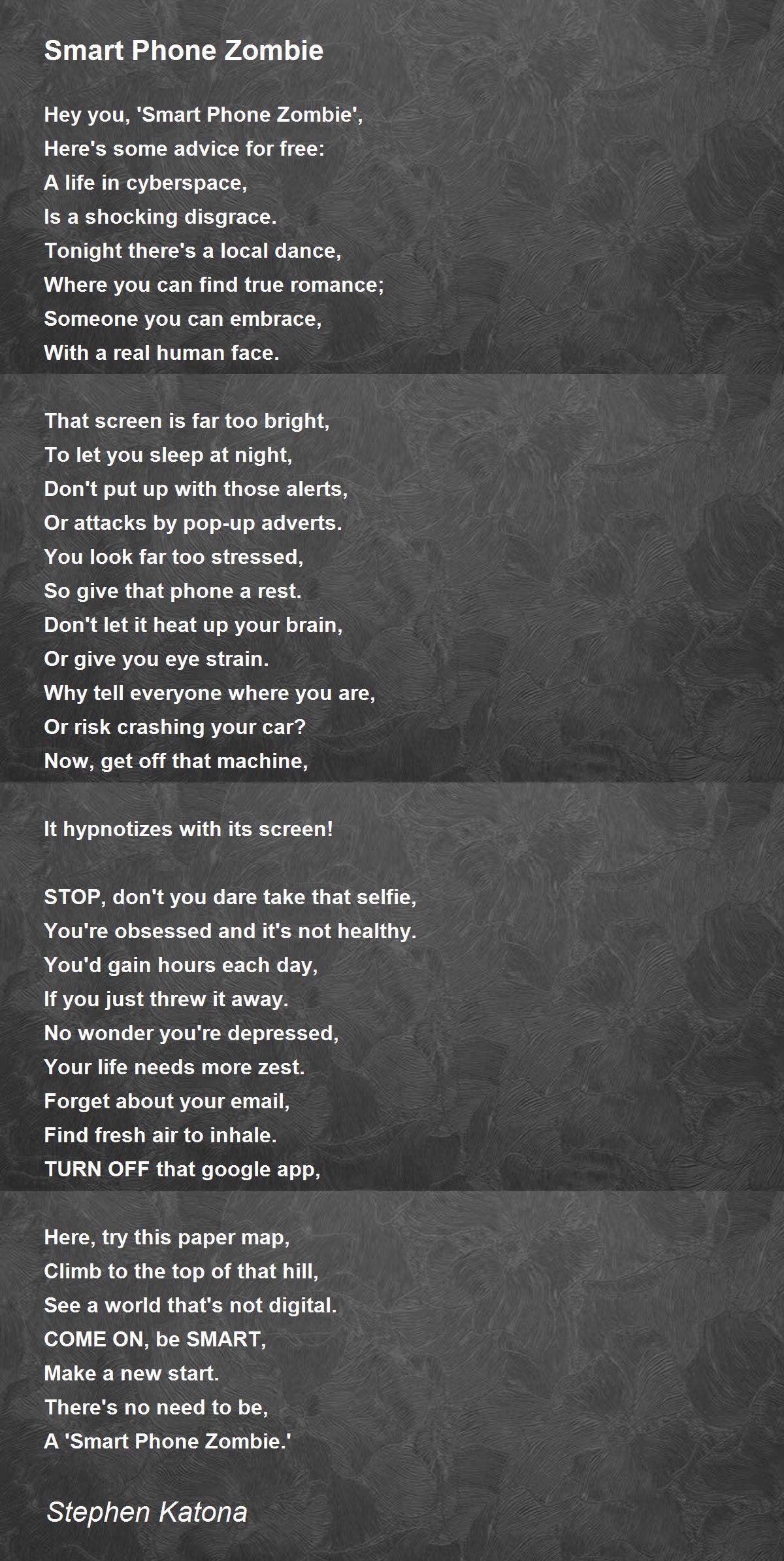 Smart Phone Zombie Smart Phone Zombie Poem by Stephen Katona