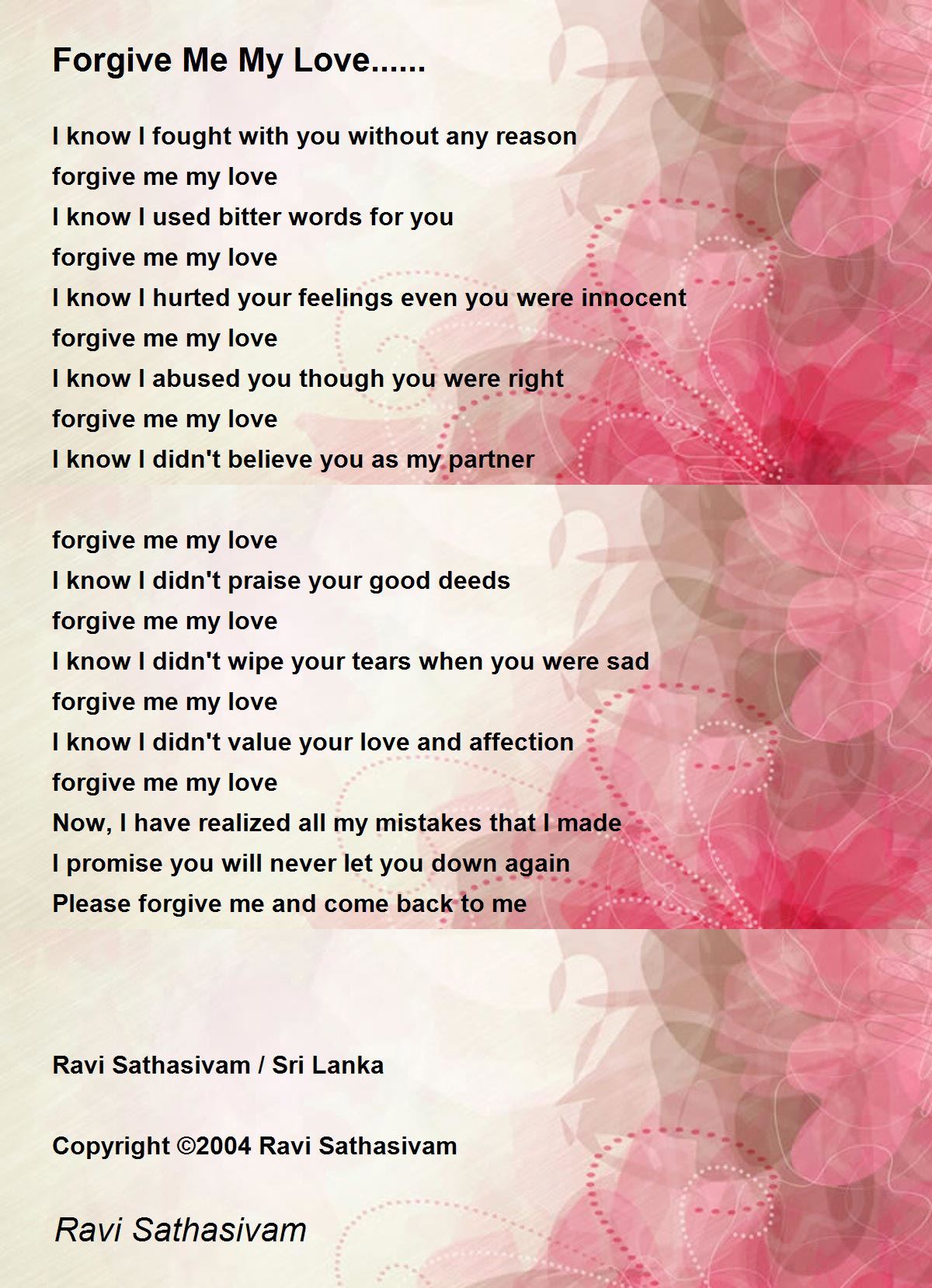 Love poems please me forgive my Poem Asking