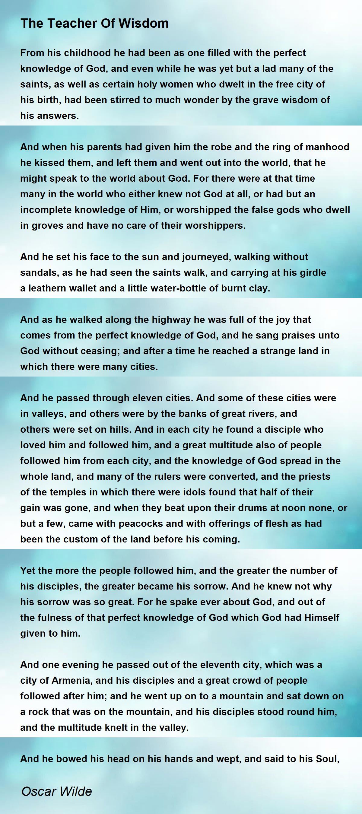 The Teacher Of Wisdom The Teacher Of Wisdom Poem by Oscar Wilde