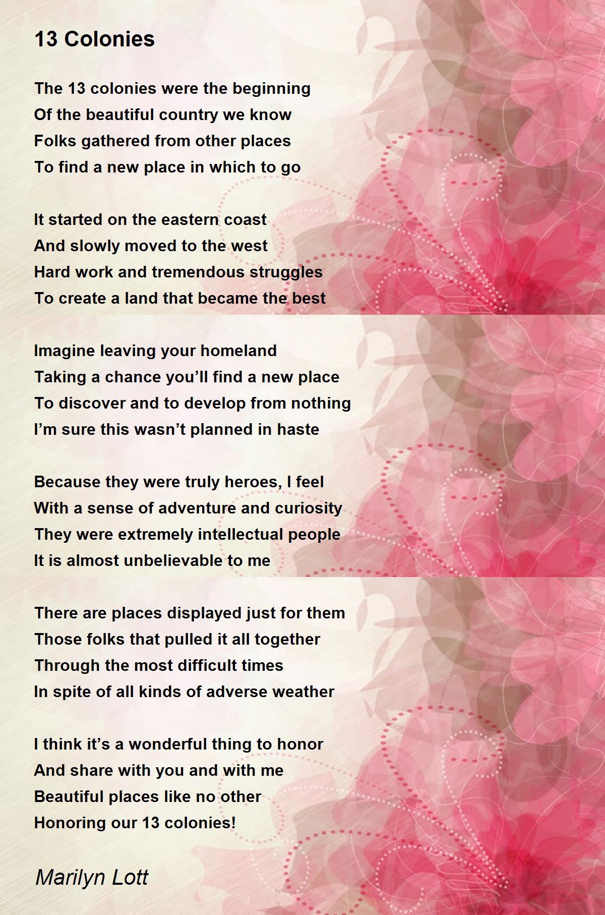 13 Colonies Poem by Marilyn Lott - Poem Hunter