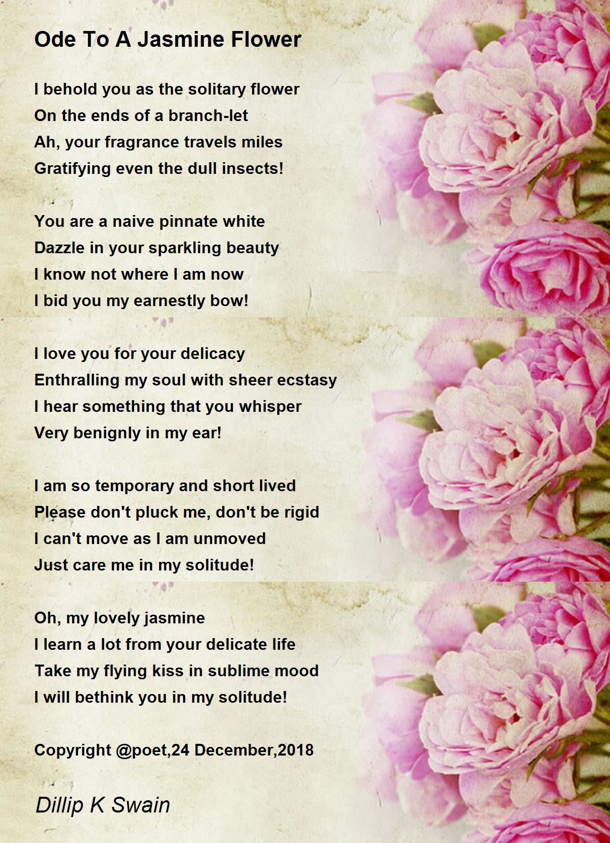 Ode To A Jasmine Flower Ode To A Jasmine Flower Poem by Dr Dillip K Swain