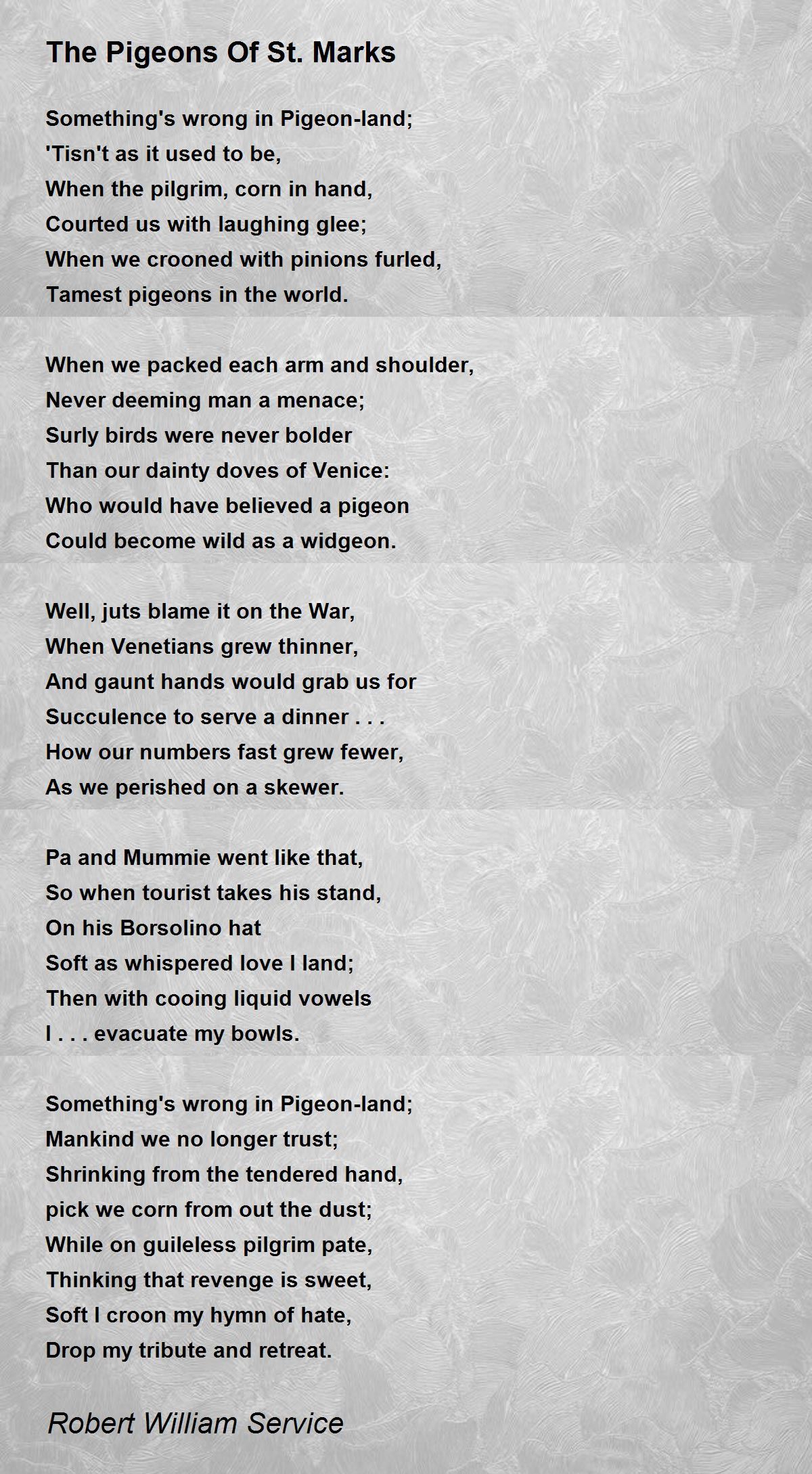 The Pigeons Of St. Marks - The Pigeons Of St. Marks Poem by Robert