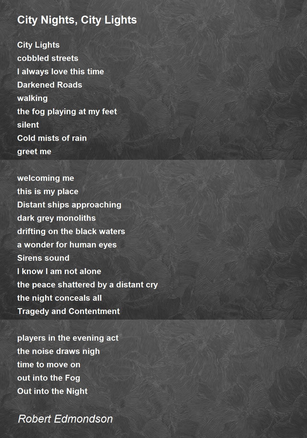 City Nights, City Lights Poem by Robert Edmondson Poem Hunter