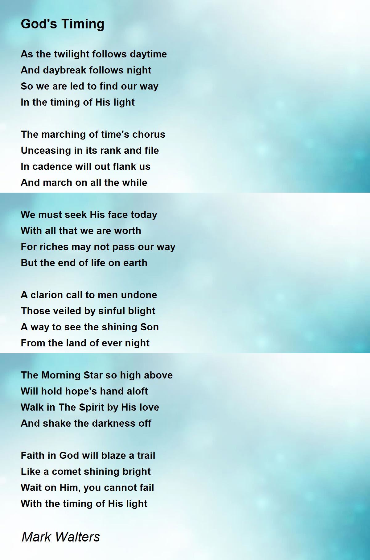 God's Timing God's Timing Poem by Mark Walters