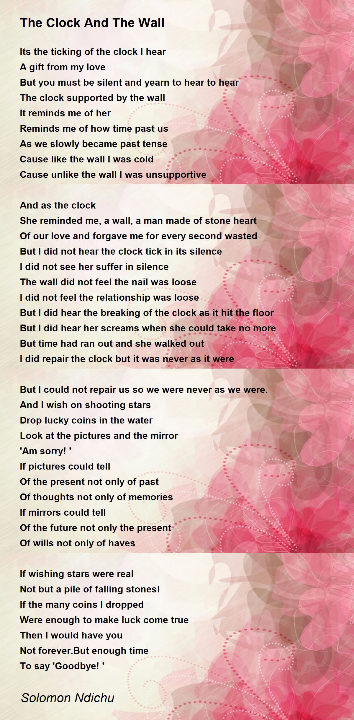 The Clock And The Wall by Solomon Ndichu The Clock And The Wall Poem