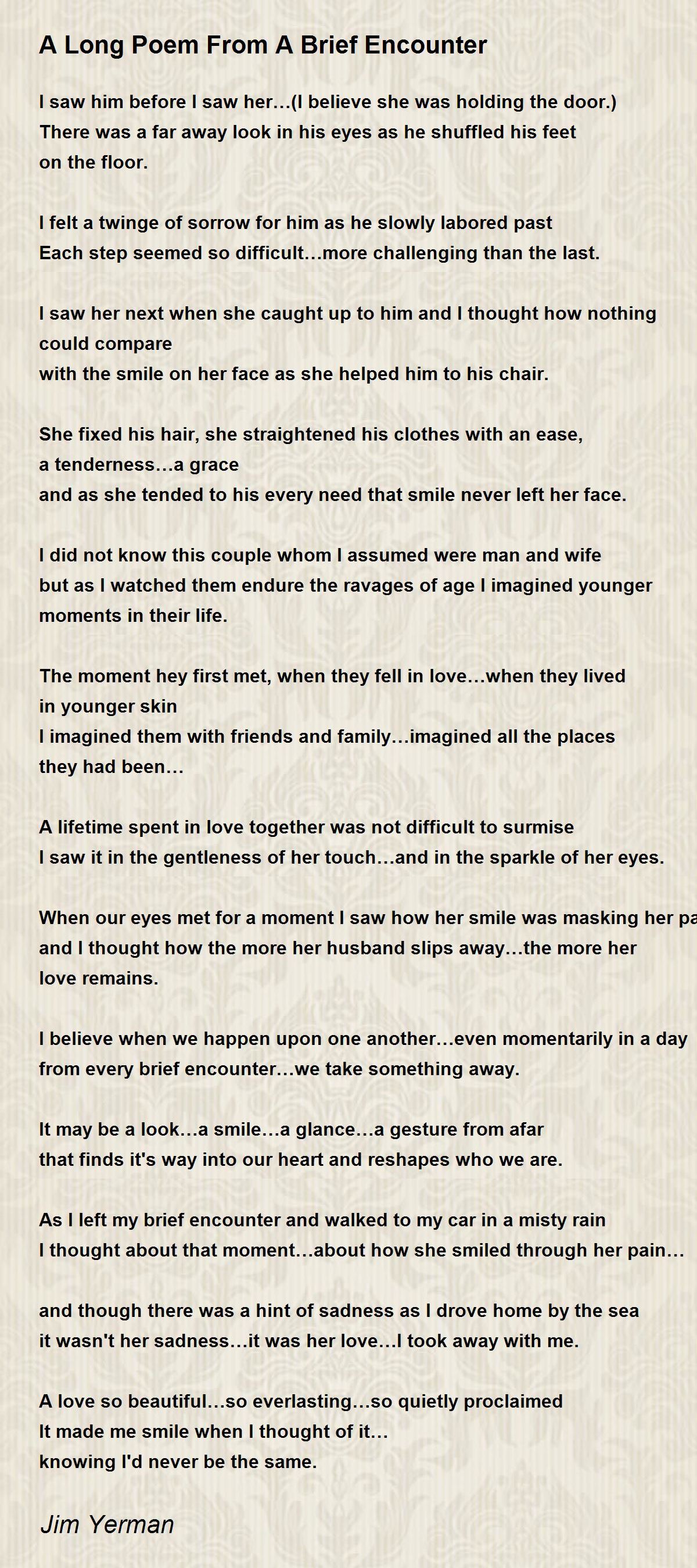A Long Poem From A Brief Encounter by Jim Yerman - A Long Poem From A ...