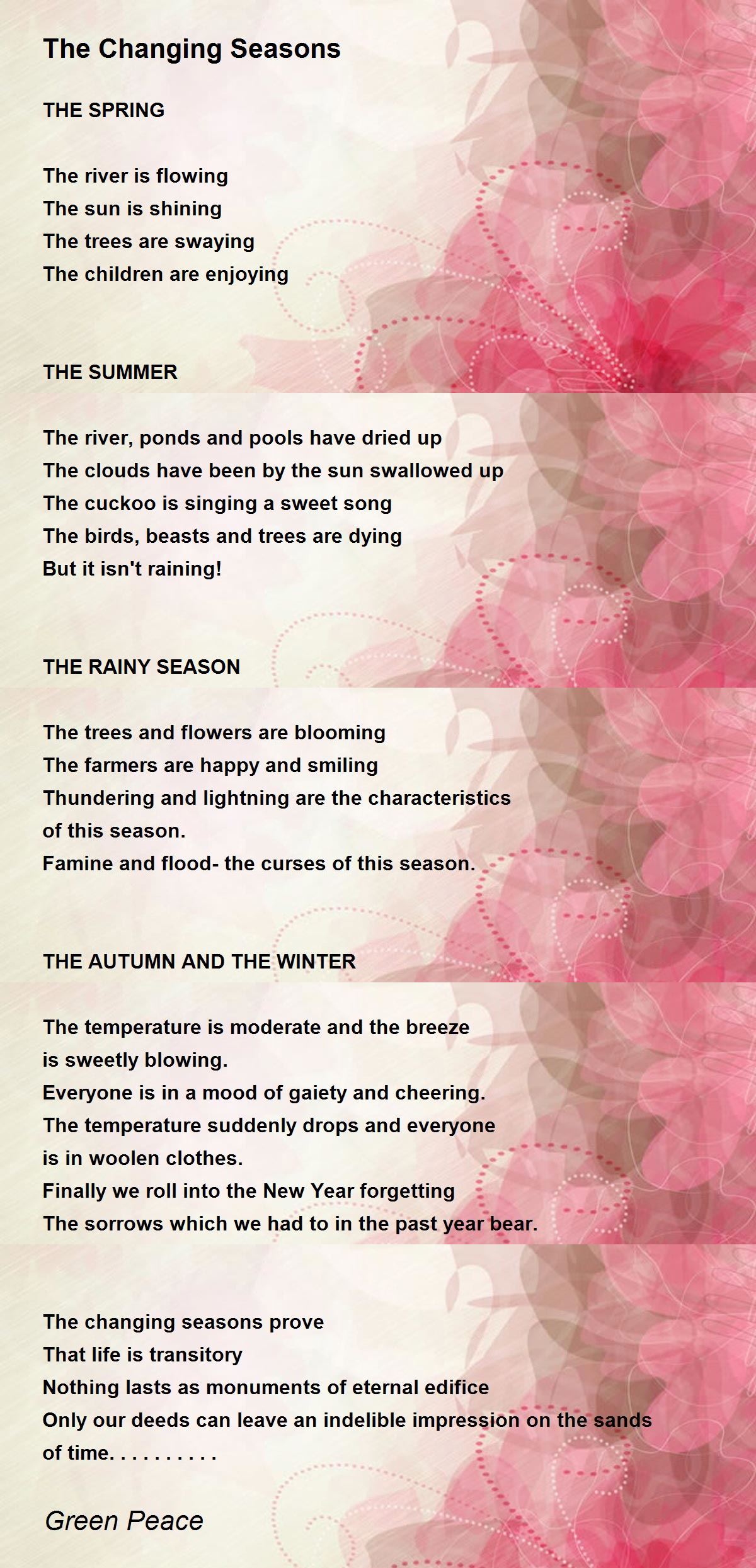 The Changing Seasons - The Changing Seasons Poem by Green Peace