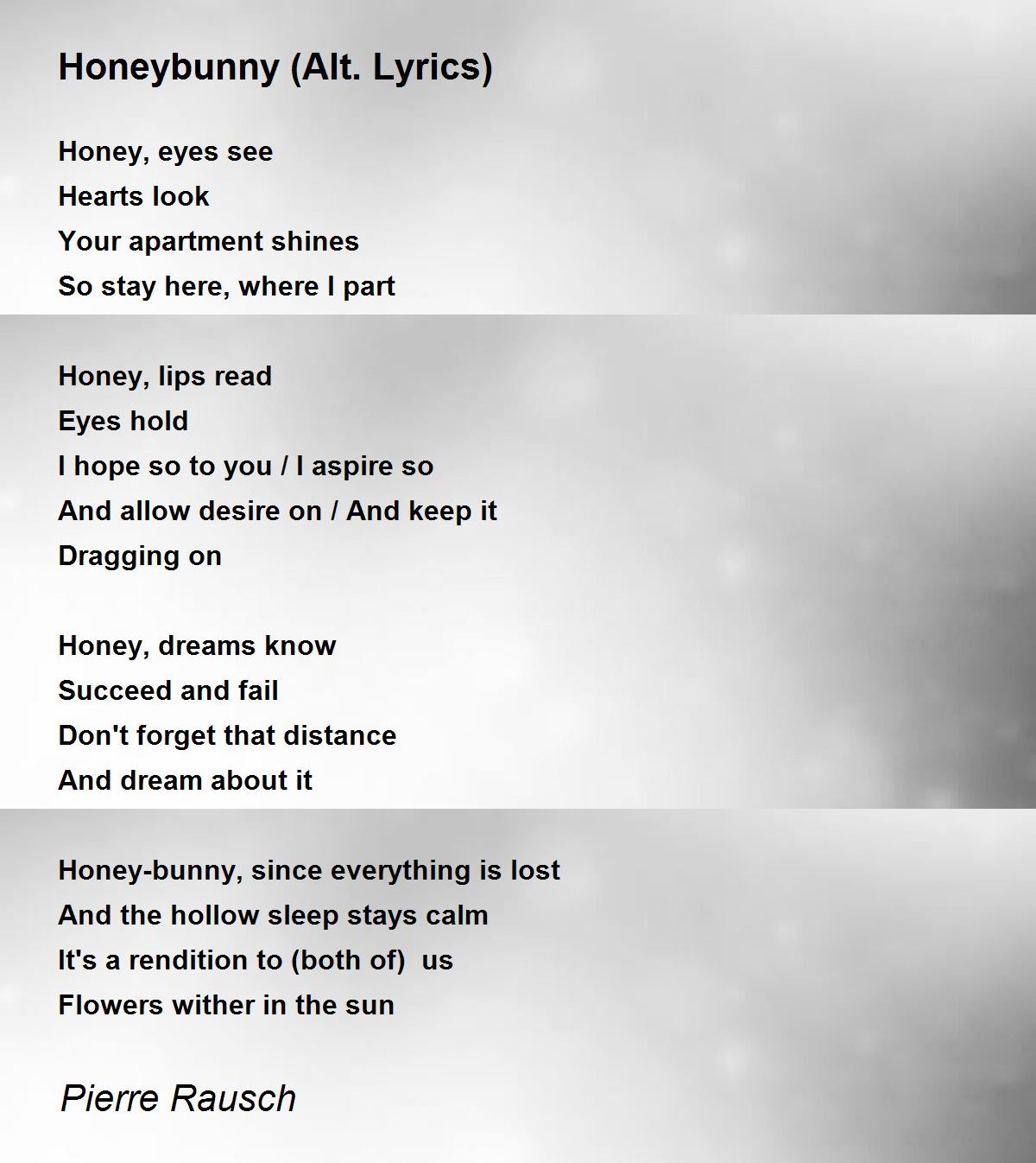 Honeybunny (Alt. Lyrics) Poem by Pierre Rausch Poem Hunter