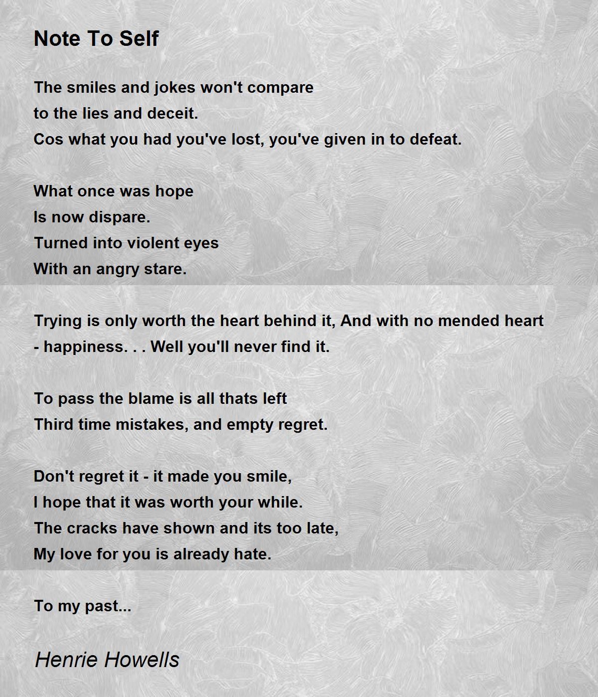 Note To Self Poem by Henrie Howells Poem Hunter