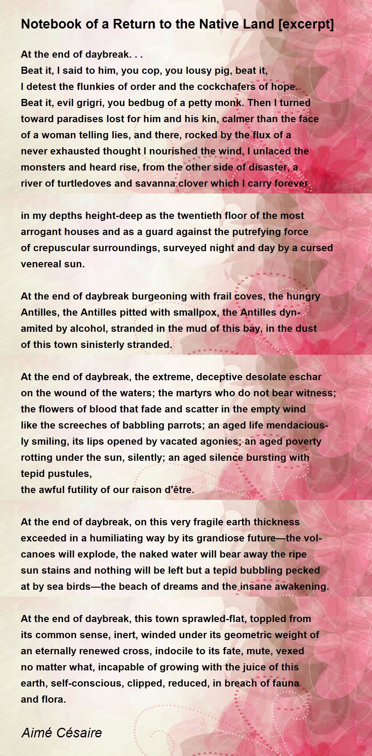 Notebook of a Return to the Native Land [excerpt] Notebook of a Return to the Native Land