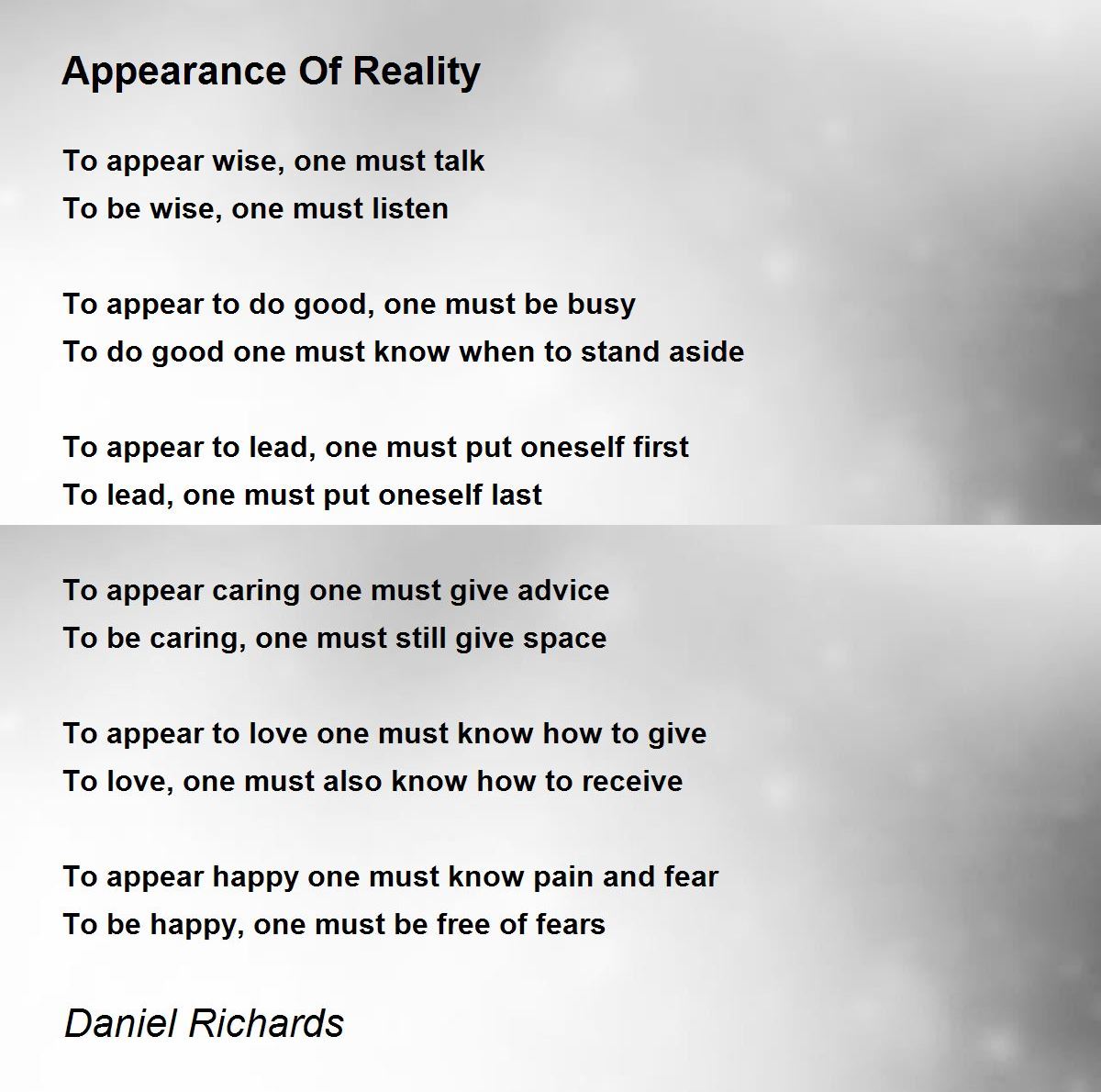 Appearance Of Reality Appearance Of Reality Poem by Daniel Richards