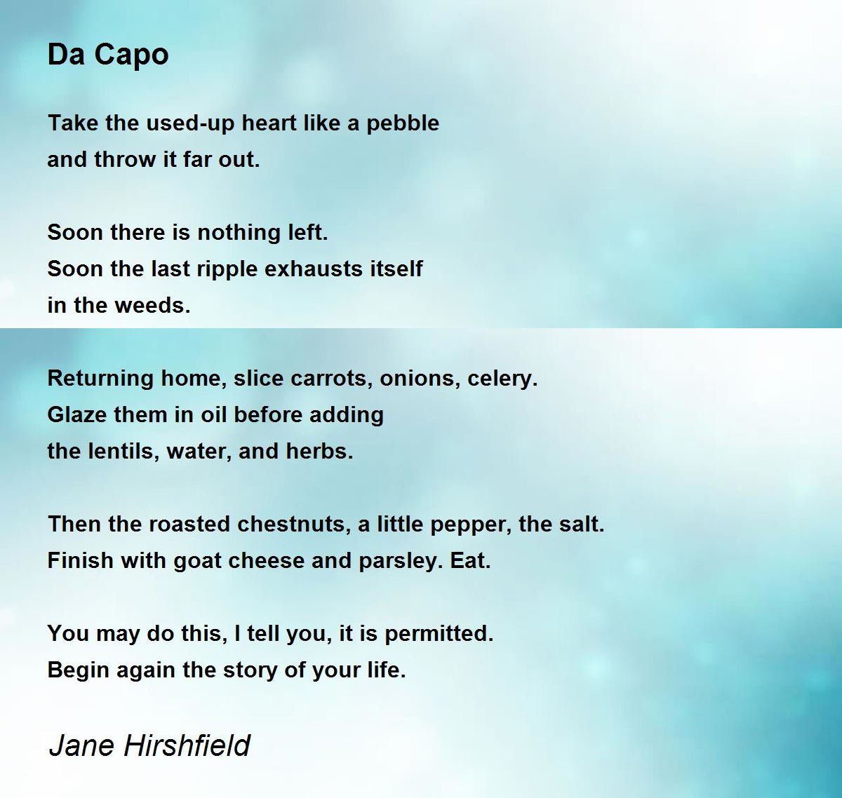 Da Capo Da Capo Poem by Jane Hirshfield