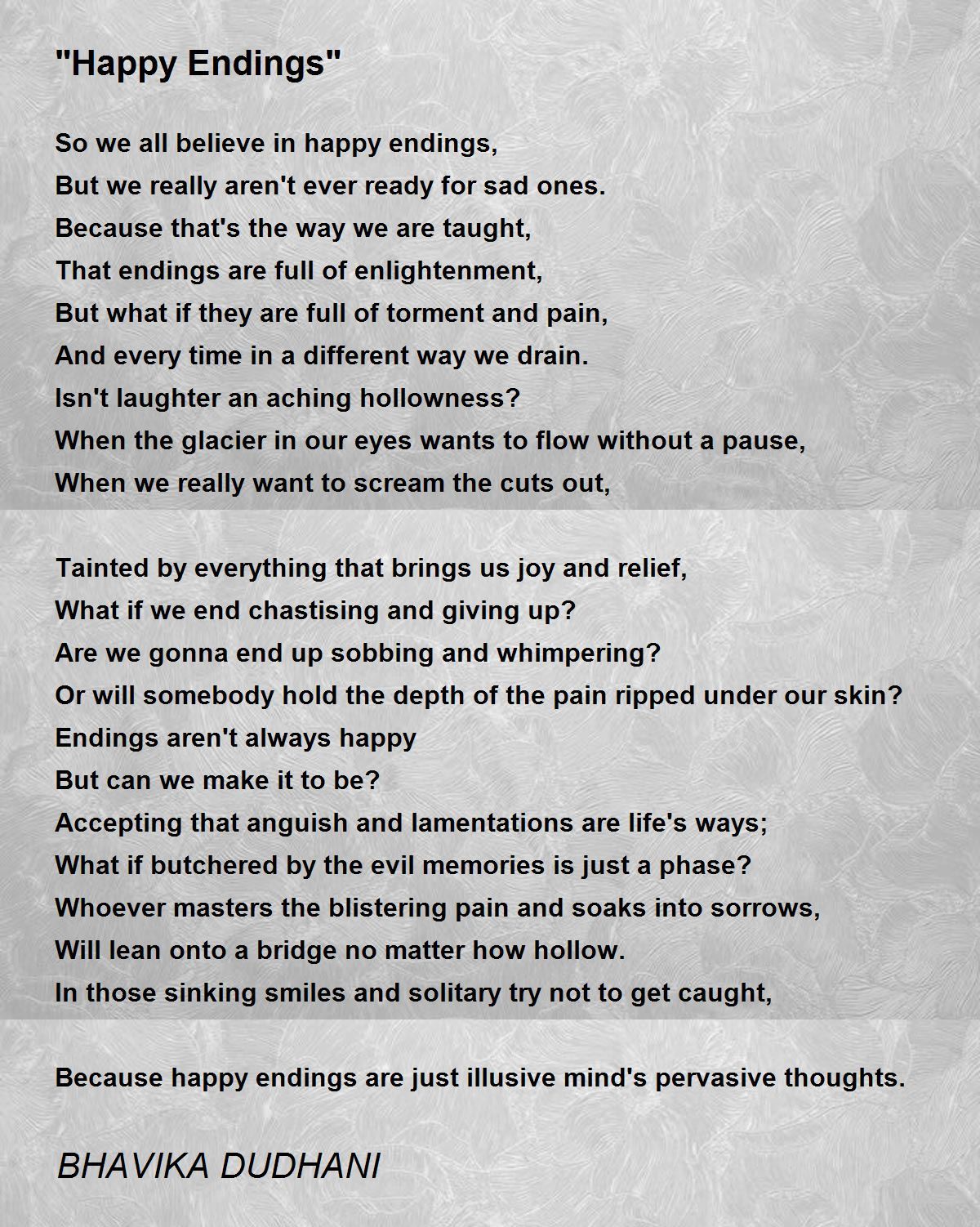 "Happy Endings" "Happy Endings" Poem by BHAVIKA DUDHANI