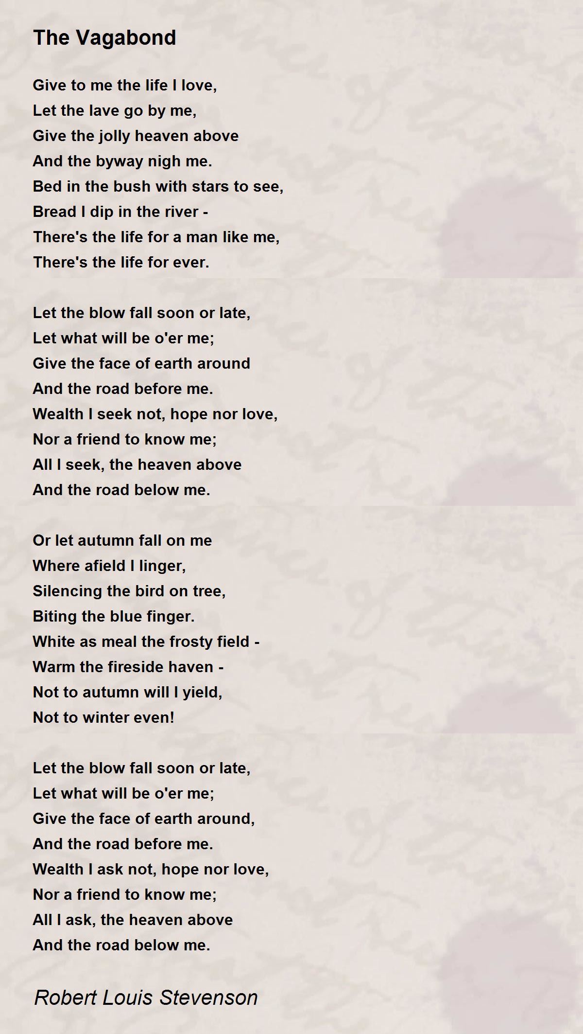 bevæge sig Hilsen voldtage The Vagabond - The Vagabond Poem by Robert Louis Stevenson