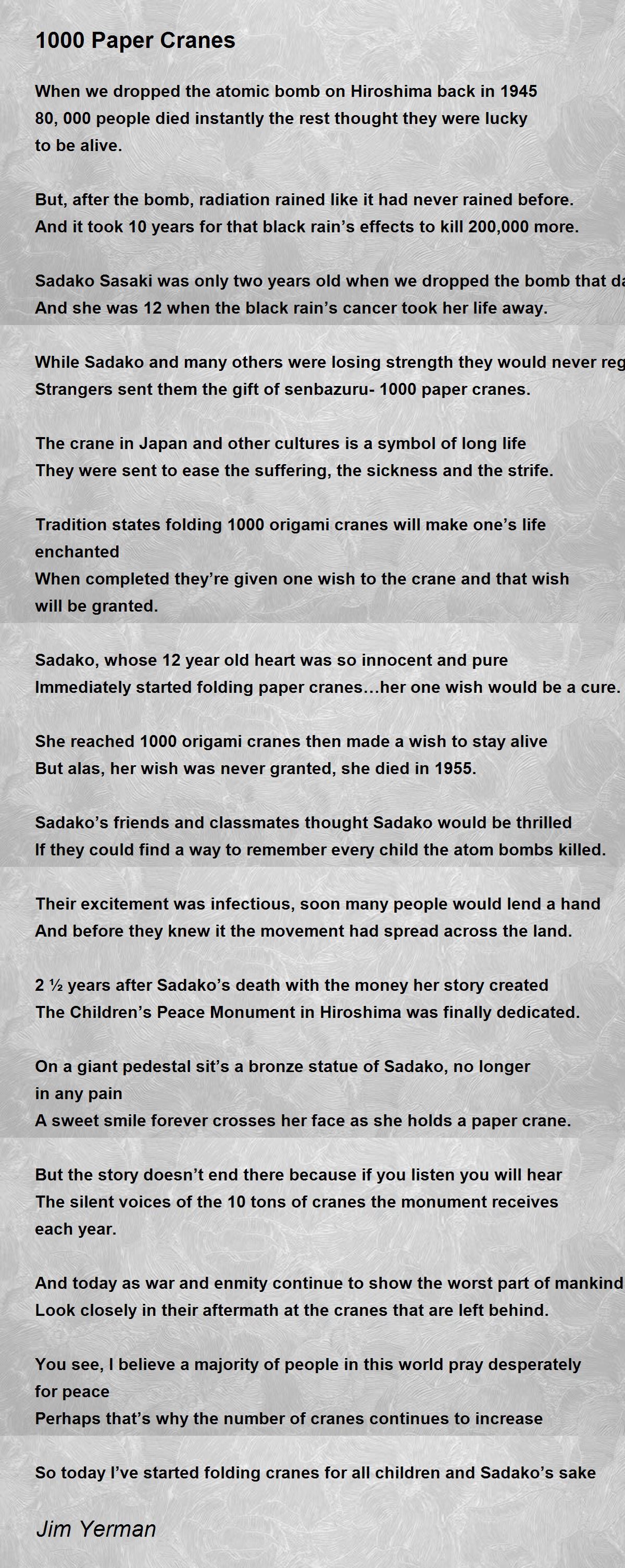 1000 Paper Cranes 1000 Paper Cranes Poem by Jim Yerman