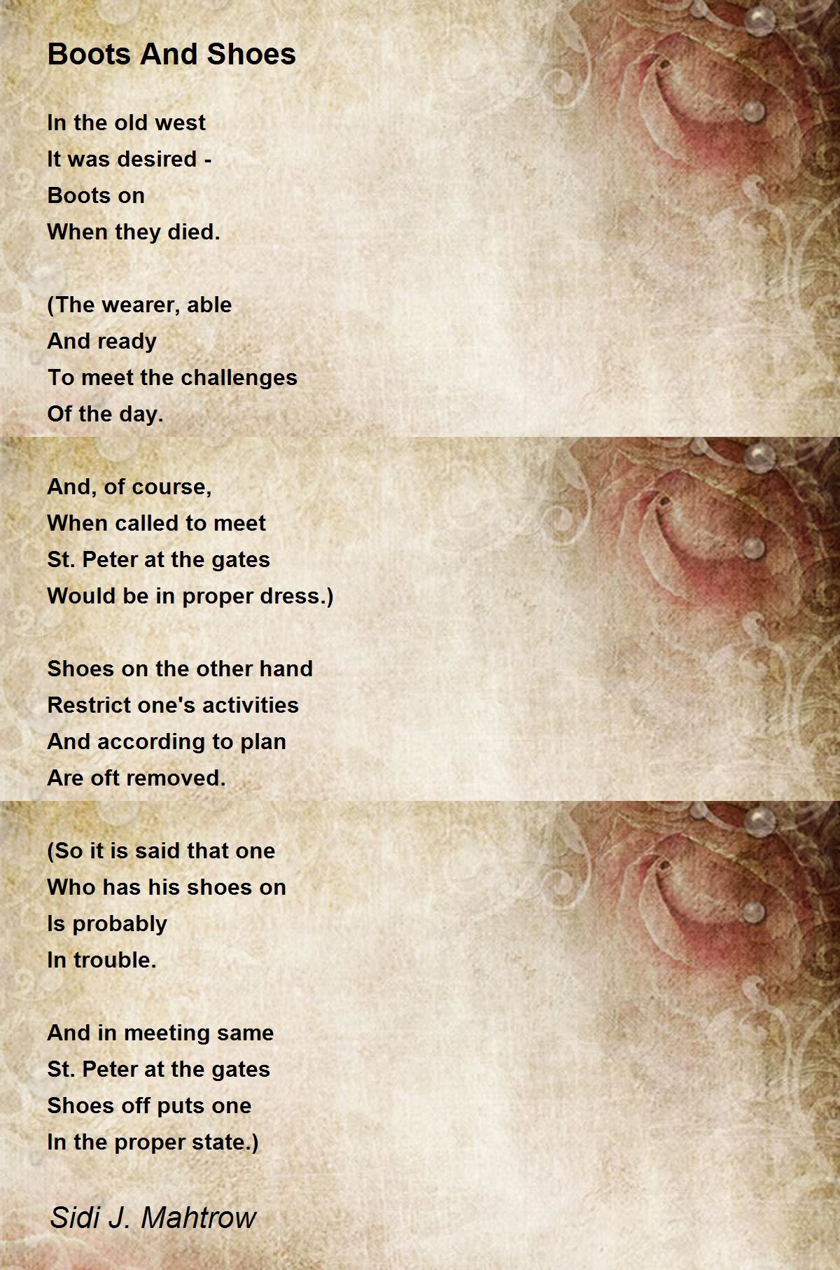 Boots And Shoes Boots And Shoes Poem by Sidi Mahtrow