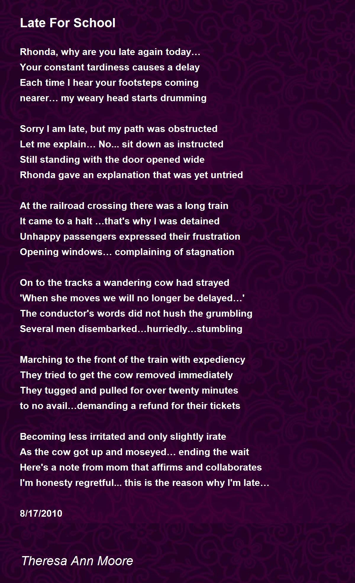 Late For School Late For School Poem by Theresa Ann Moore