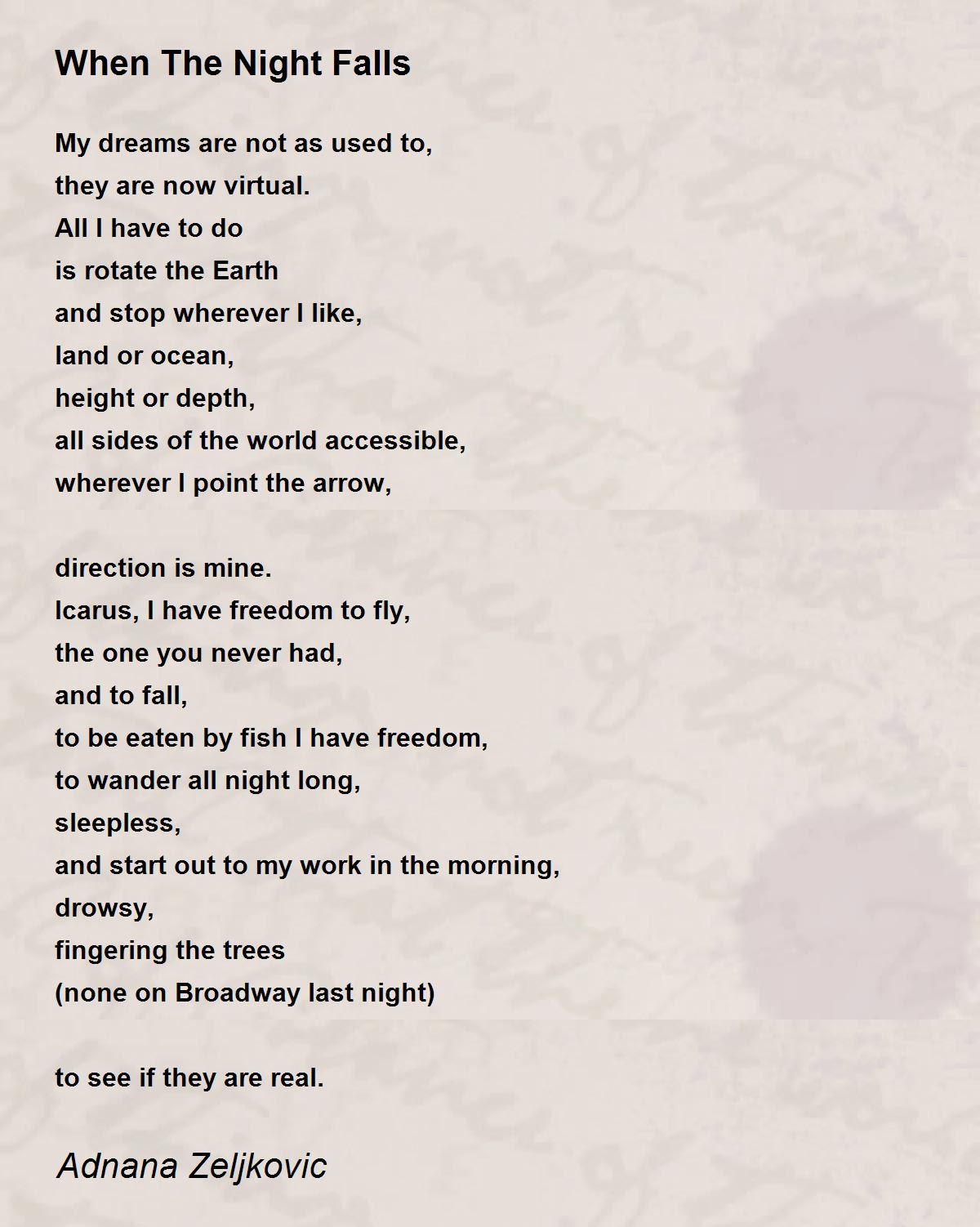 When The Night Falls When The Night Falls Poem by Adnana Zeljkovic