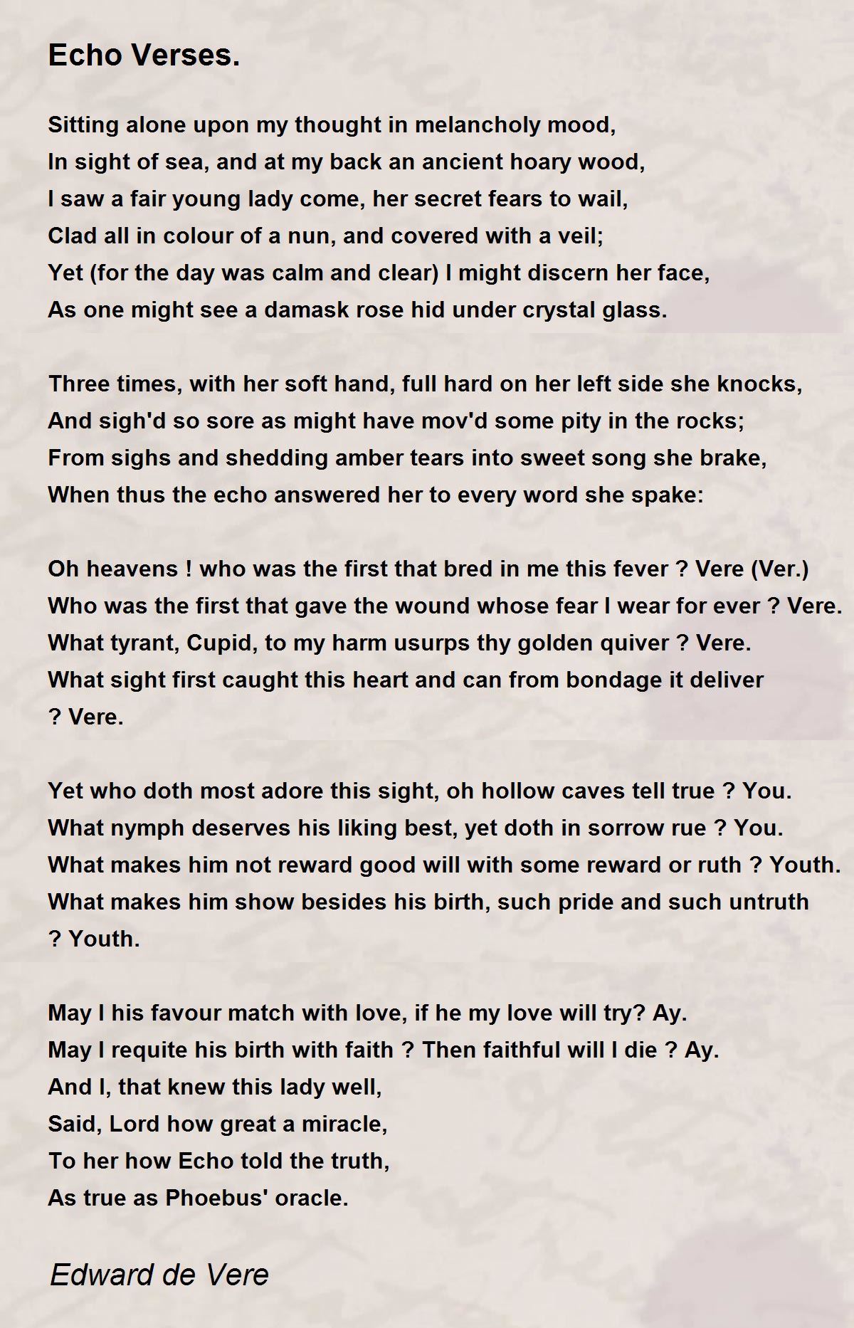 Echo Verses. Echo Verses. Poem by Edward de Vere