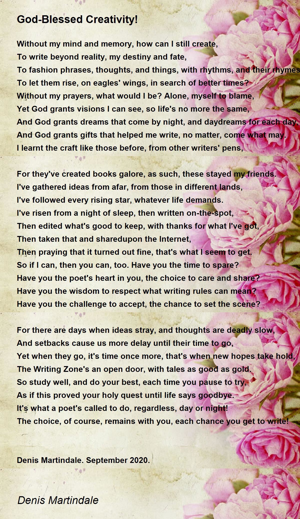God-Blessed Creativity! - God-Blessed Creativity! Poem by Denis Martindale