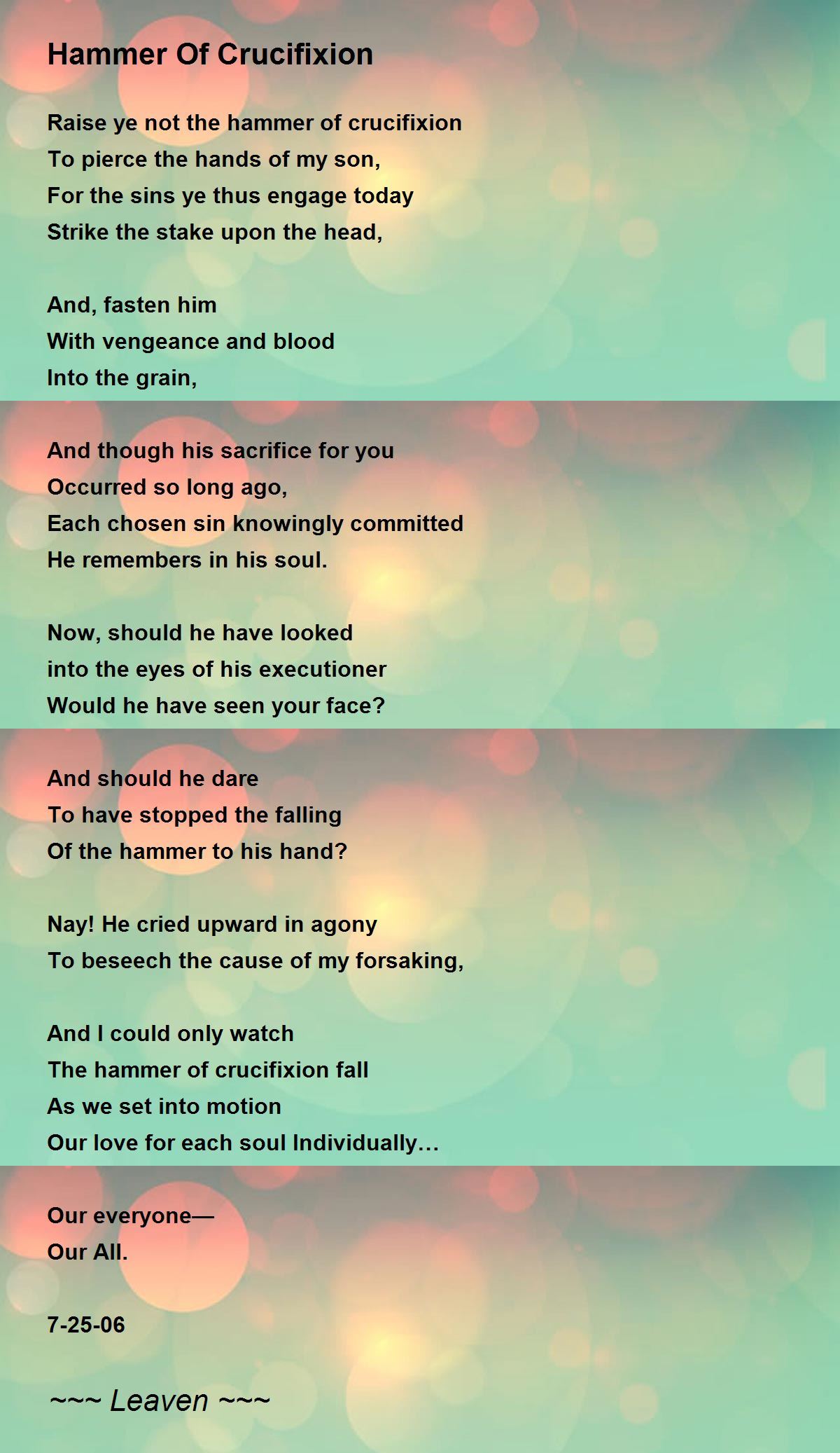 Hammer Of Crucifixion Hammer Of Crucifixion Poem by Leaven