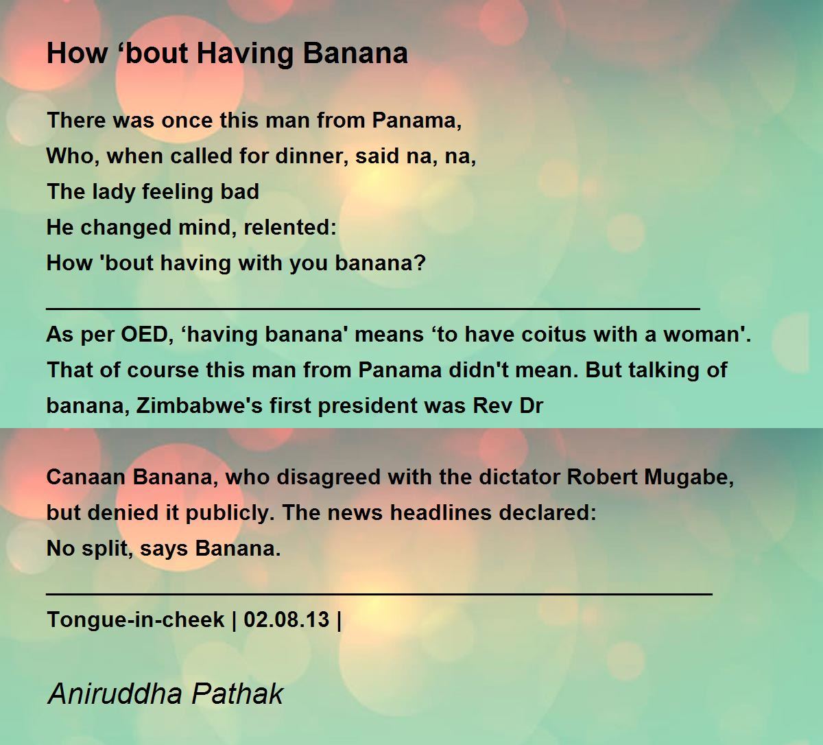 How ‘bout Having Banana How ‘bout Having Banana Poem by Aniruddha Pathak