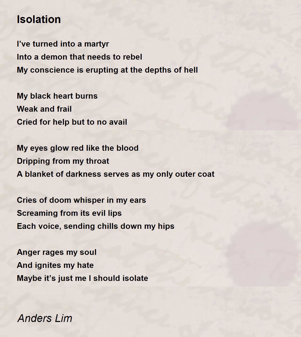 Isolation Isolation Poem by Anders Lim