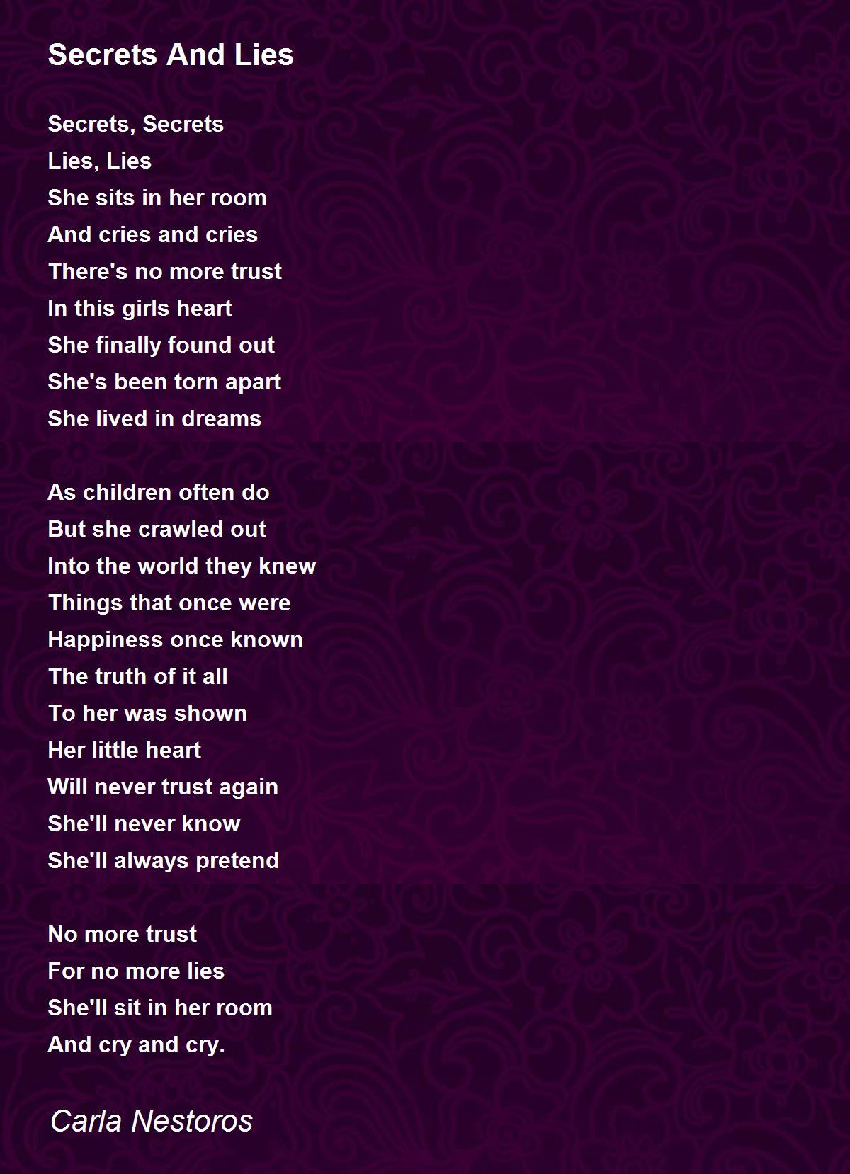 Secrets And Lies By Carla Nestoros Secrets And Lies Poem