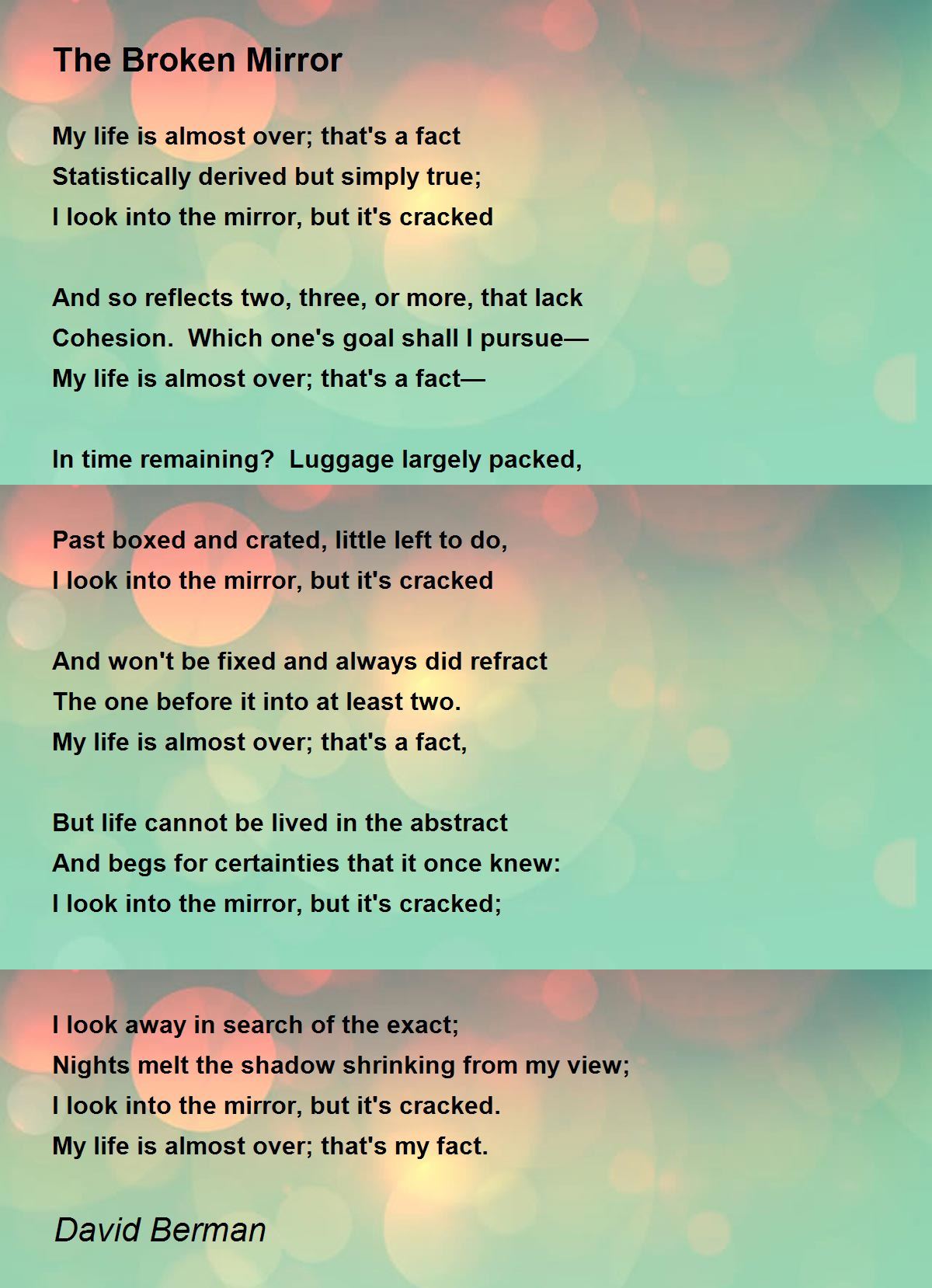 The Broken Mirror The Broken Mirror Poem by David Berman