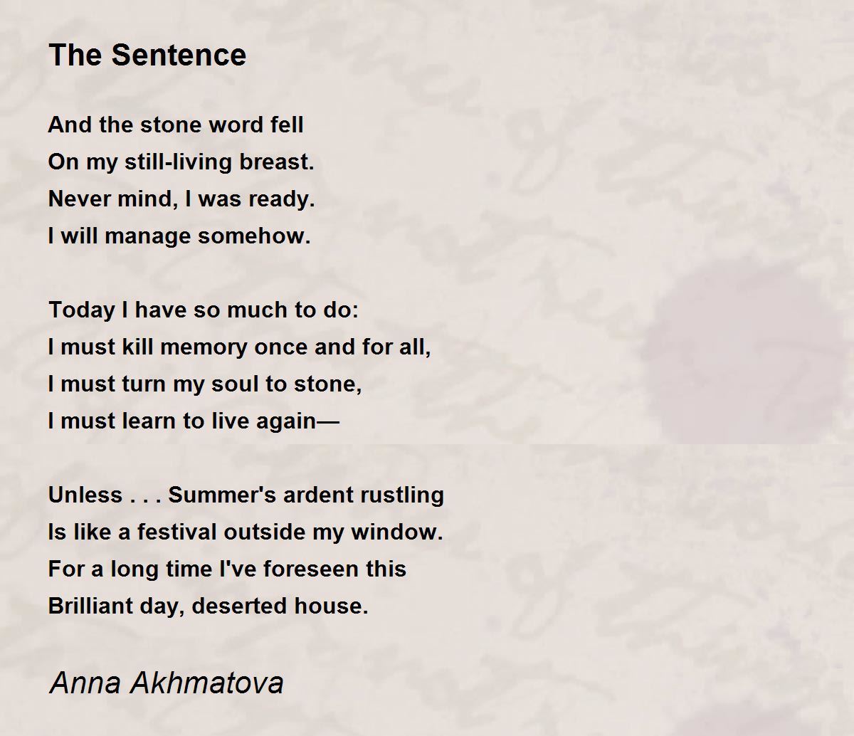The Sentence The Sentence Poem By Anna Akhmatova