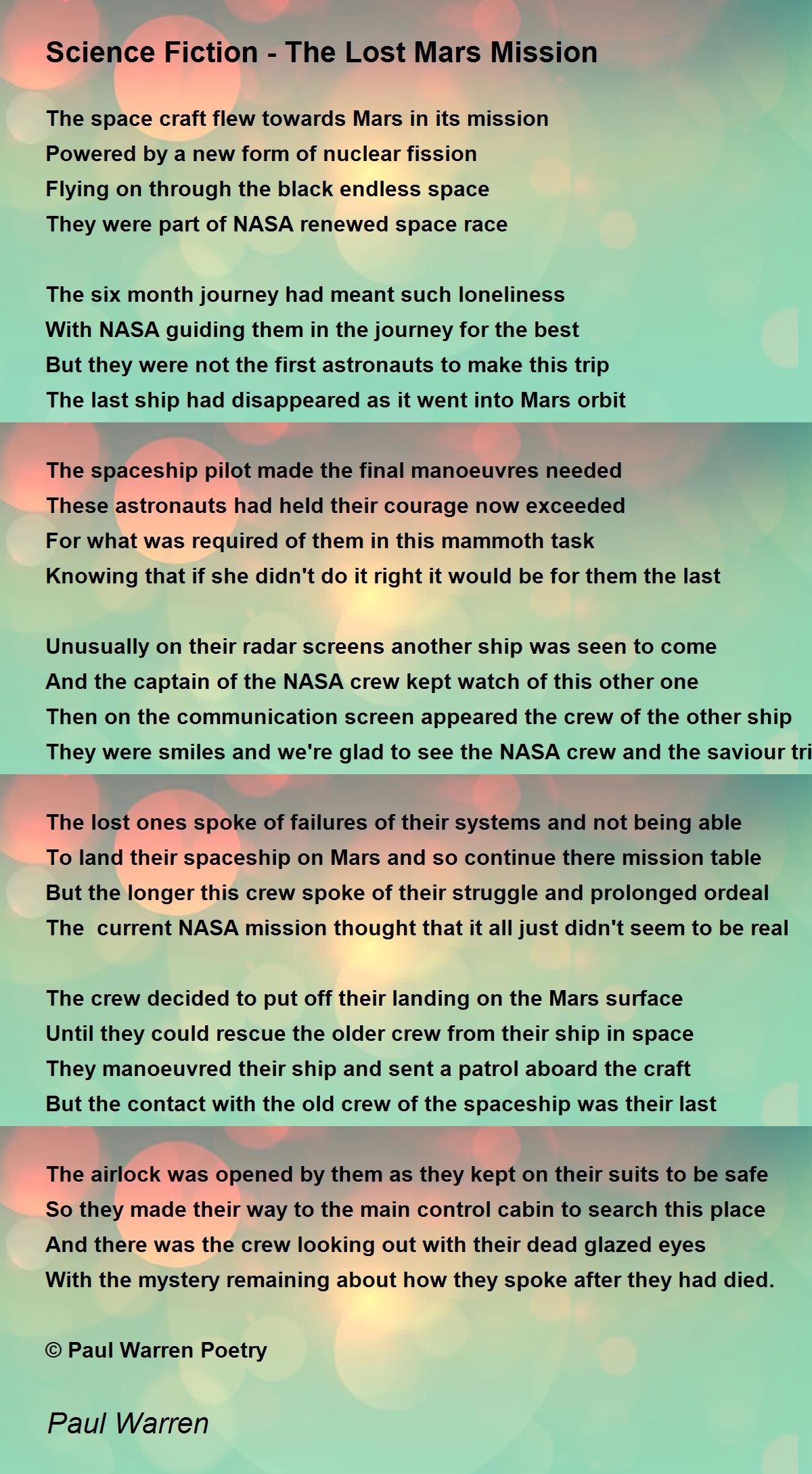 Science Fiction The Lost Mars Mission by Paul Warren Science