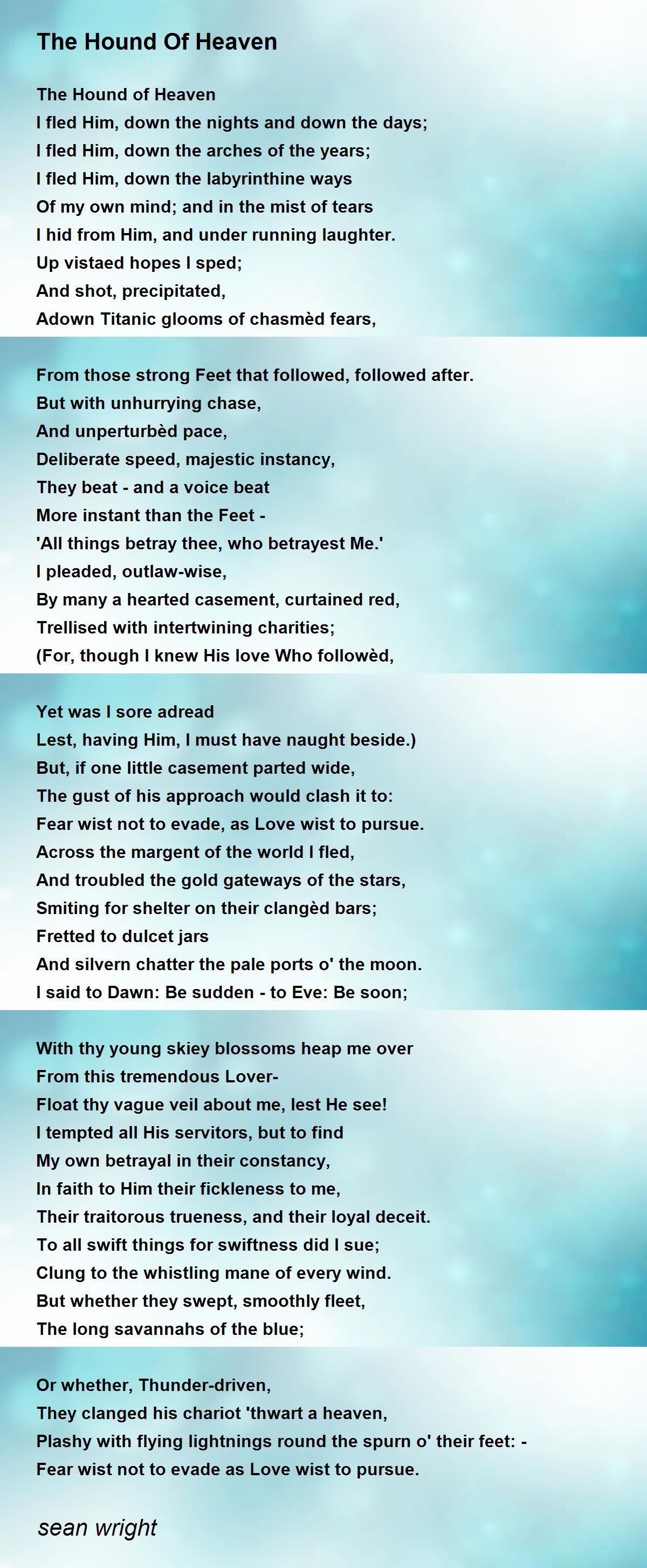 Hound Of Heaven Poem Printable