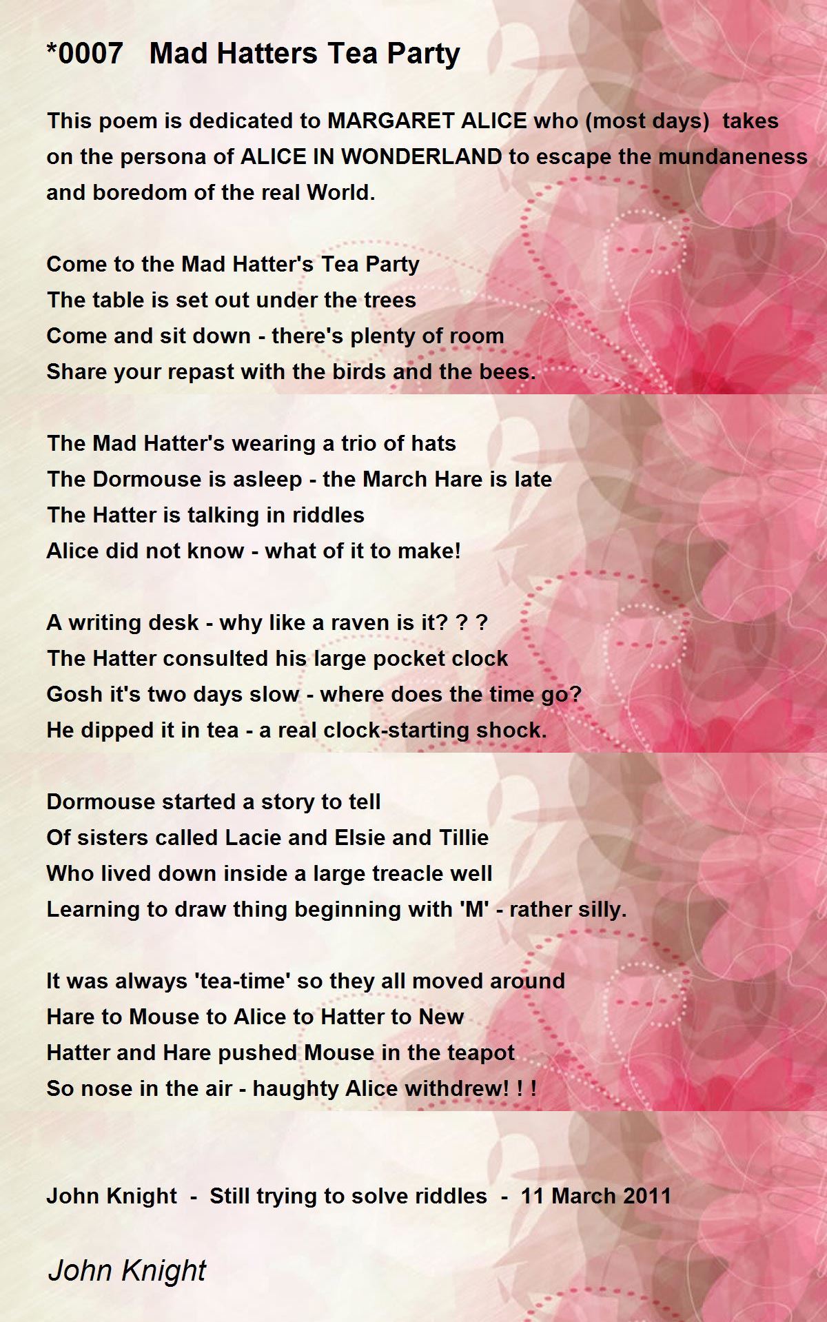 *0007 Mad Hatters Tea Party Poem by John Knight Poem Hunter