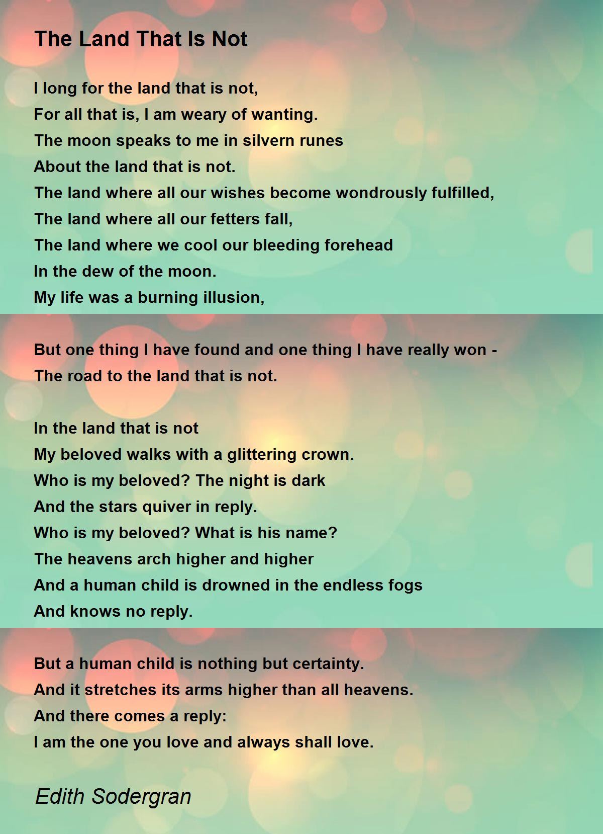 The Land That Is Not The Land That Is Not Poem by Edith Sodergran
