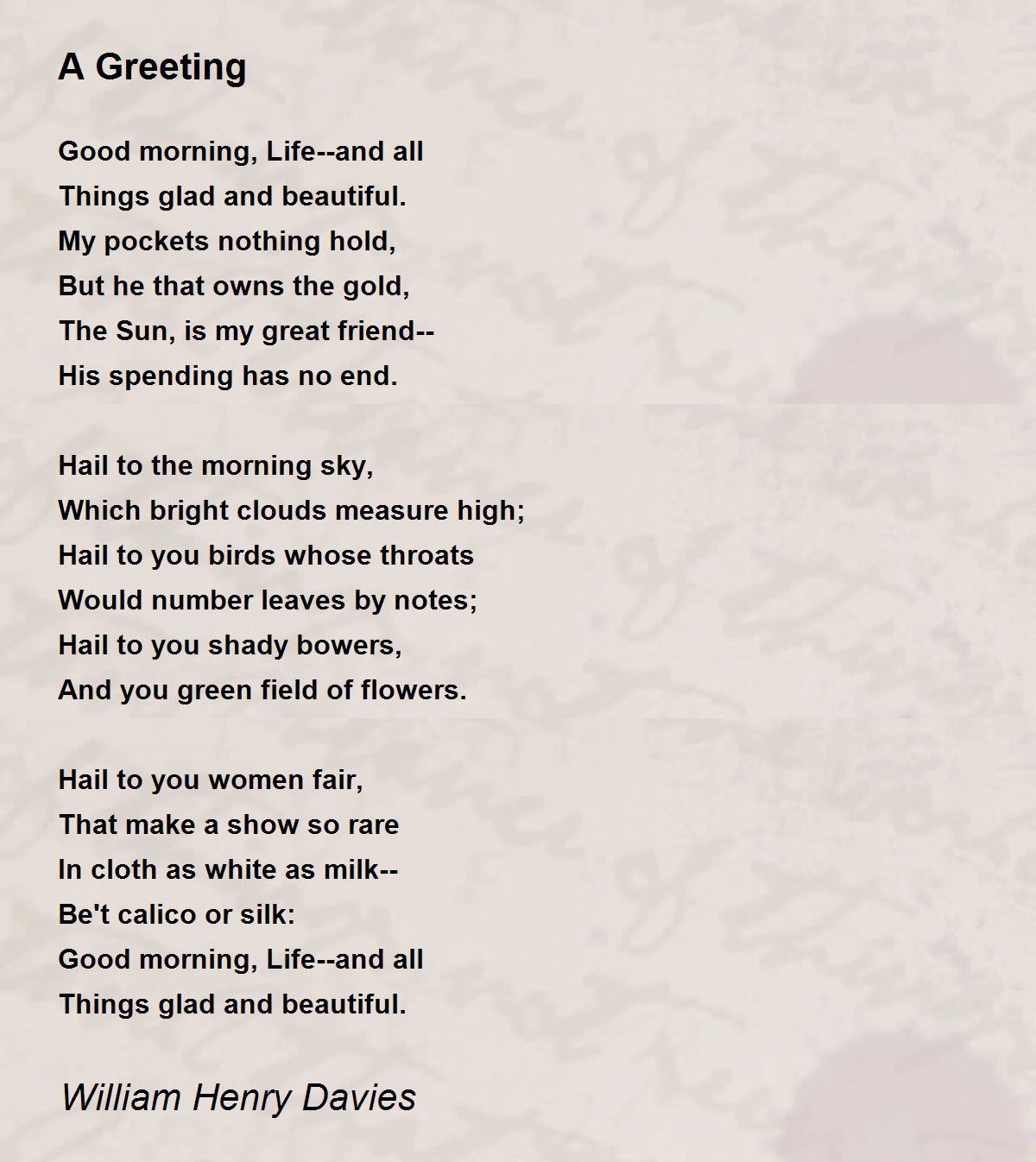 A Greeting - A Greeting Poem By William Henry Davies