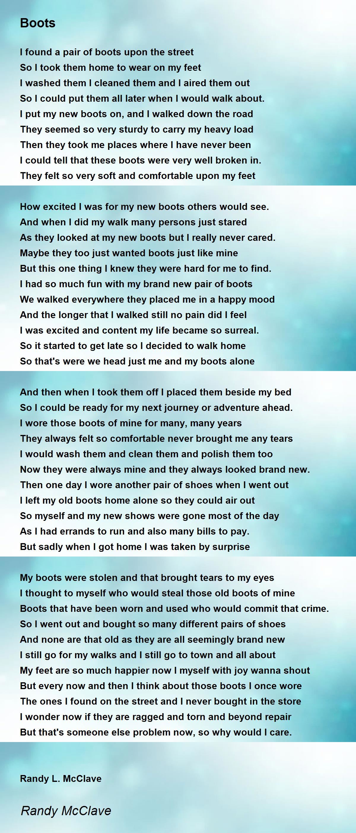 Boots Boots Poem by Randy McClave
