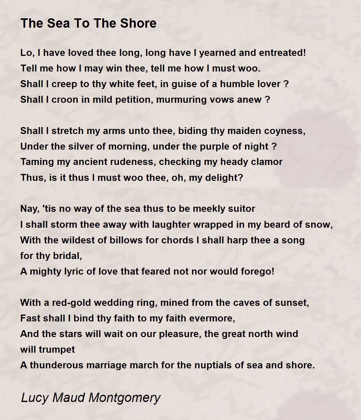 The Sea To The Shore Poem by Lucy Maud Montgomery Poem