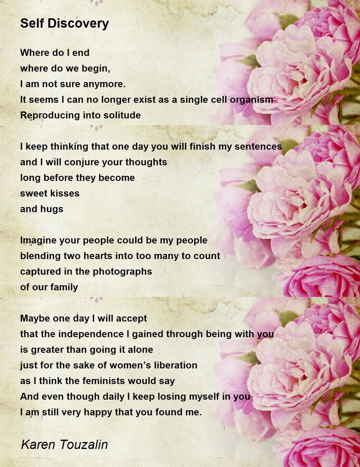 Self Discovery Self Discovery Poem by Karen Touzalin