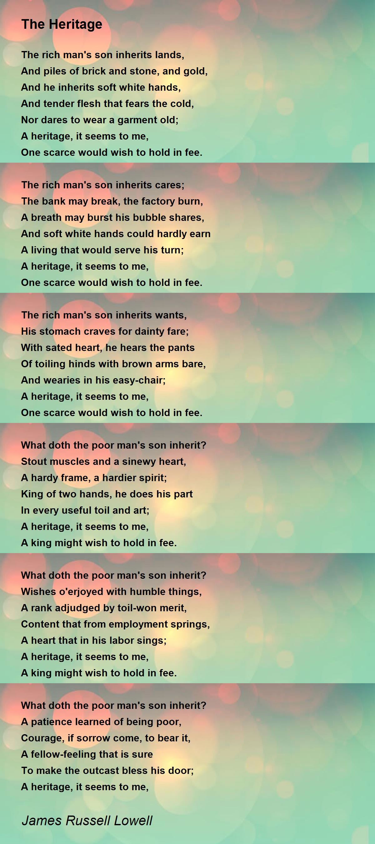 The Heritage by James Russell Lowell - The Heritage Poem