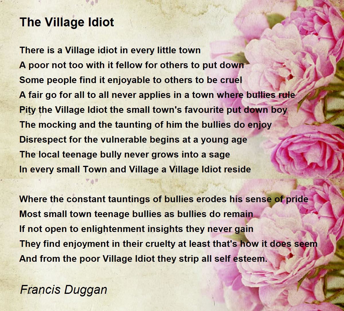The Village Idiot Poem By Francis Duggan Poem Hunter