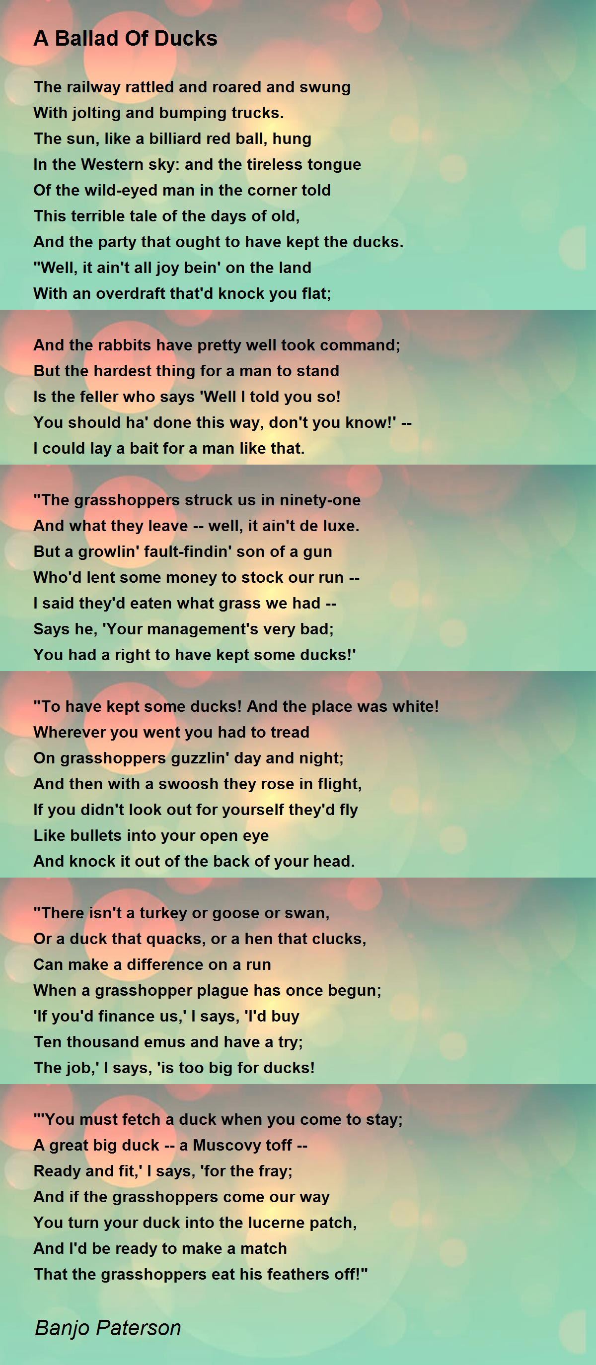 A Ballad Of Ducks Poem by Banjo Paterson - Poem Hunter