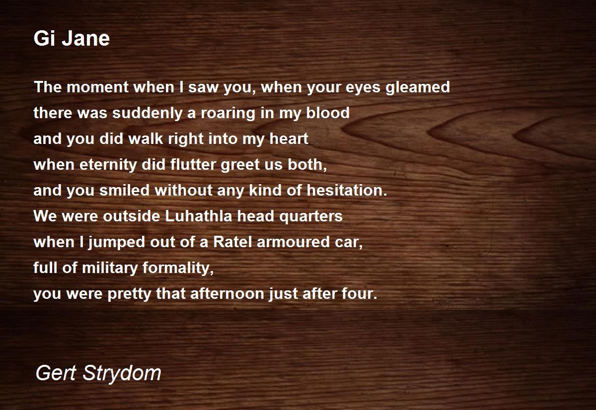 Gi Jane Gi Jane Poem by Gert Strydom