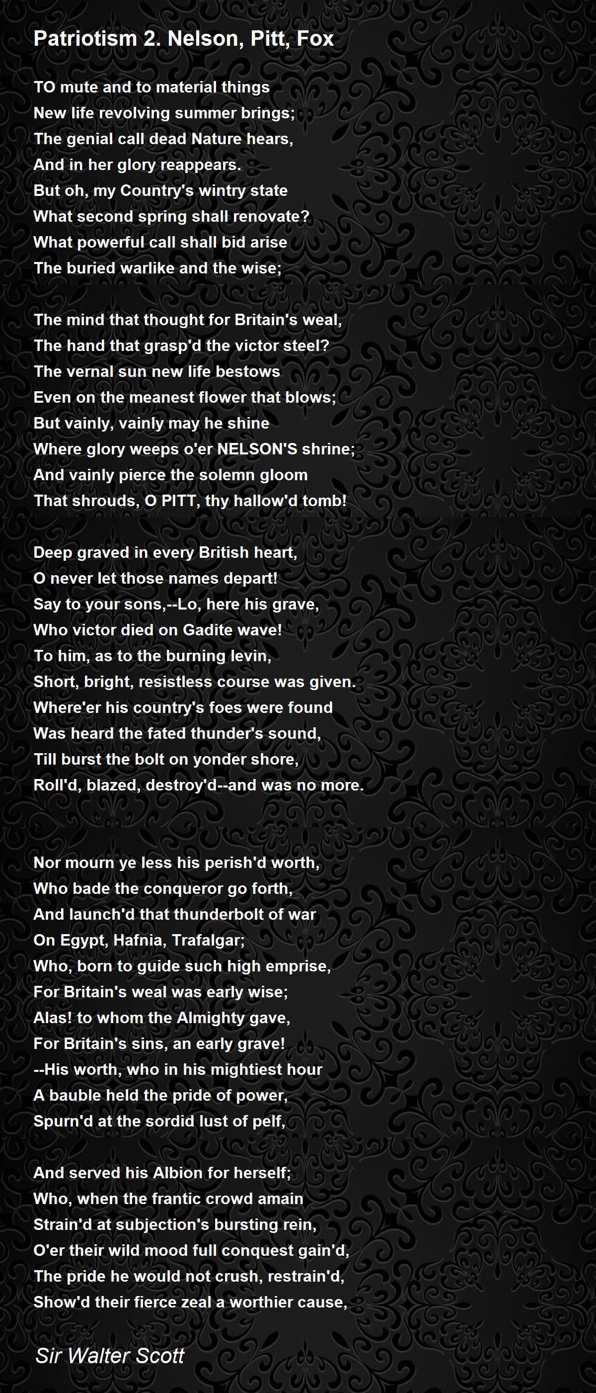 Patriotism 2. Nelson, Pitt, Fox Poem by Sir Walter Scott - Poem Hunter