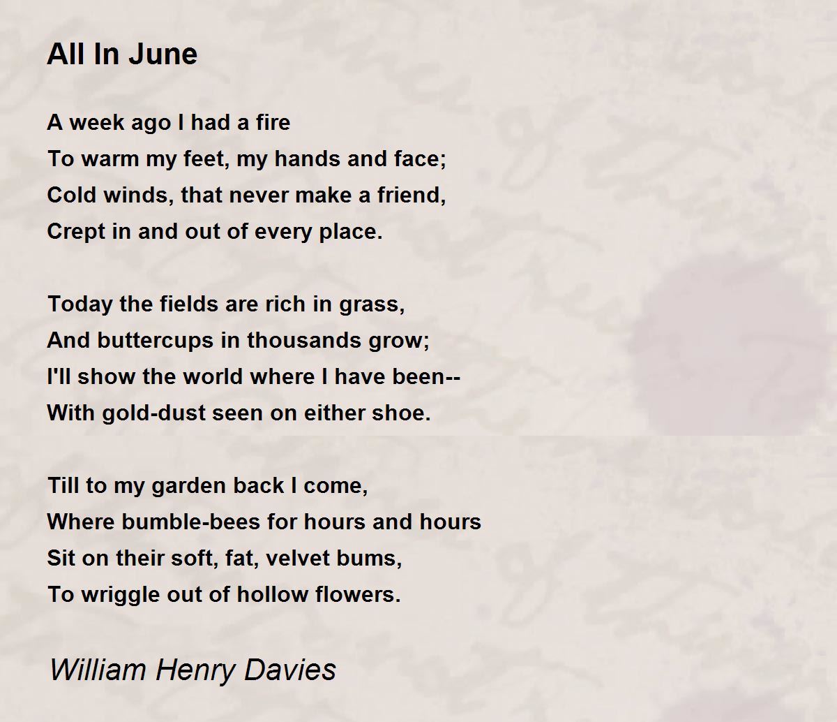 All In June Poem by William Henry Davies Poem Hunter