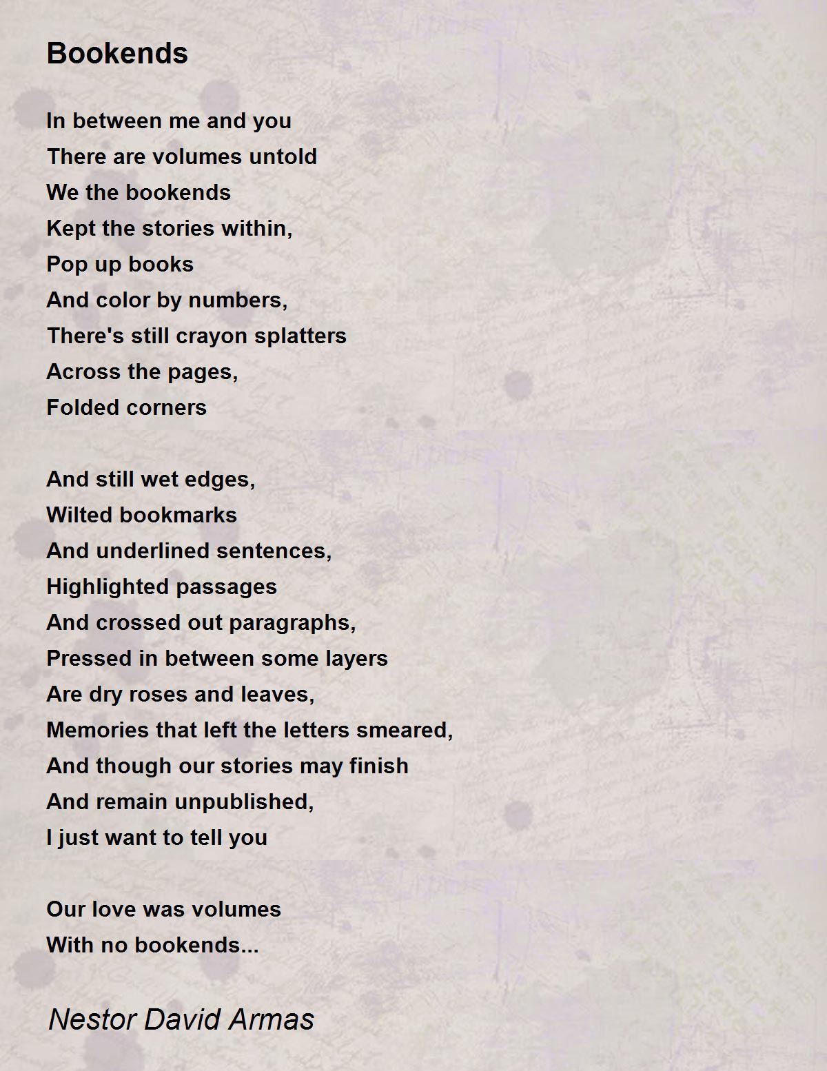 Bookends Poem by Nestor David Armas Poem Hunter