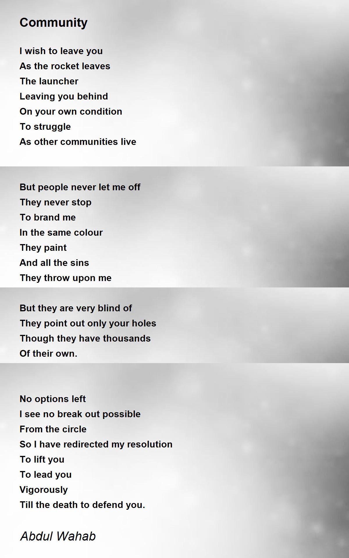 Community Community Poem by Abdul Wahab