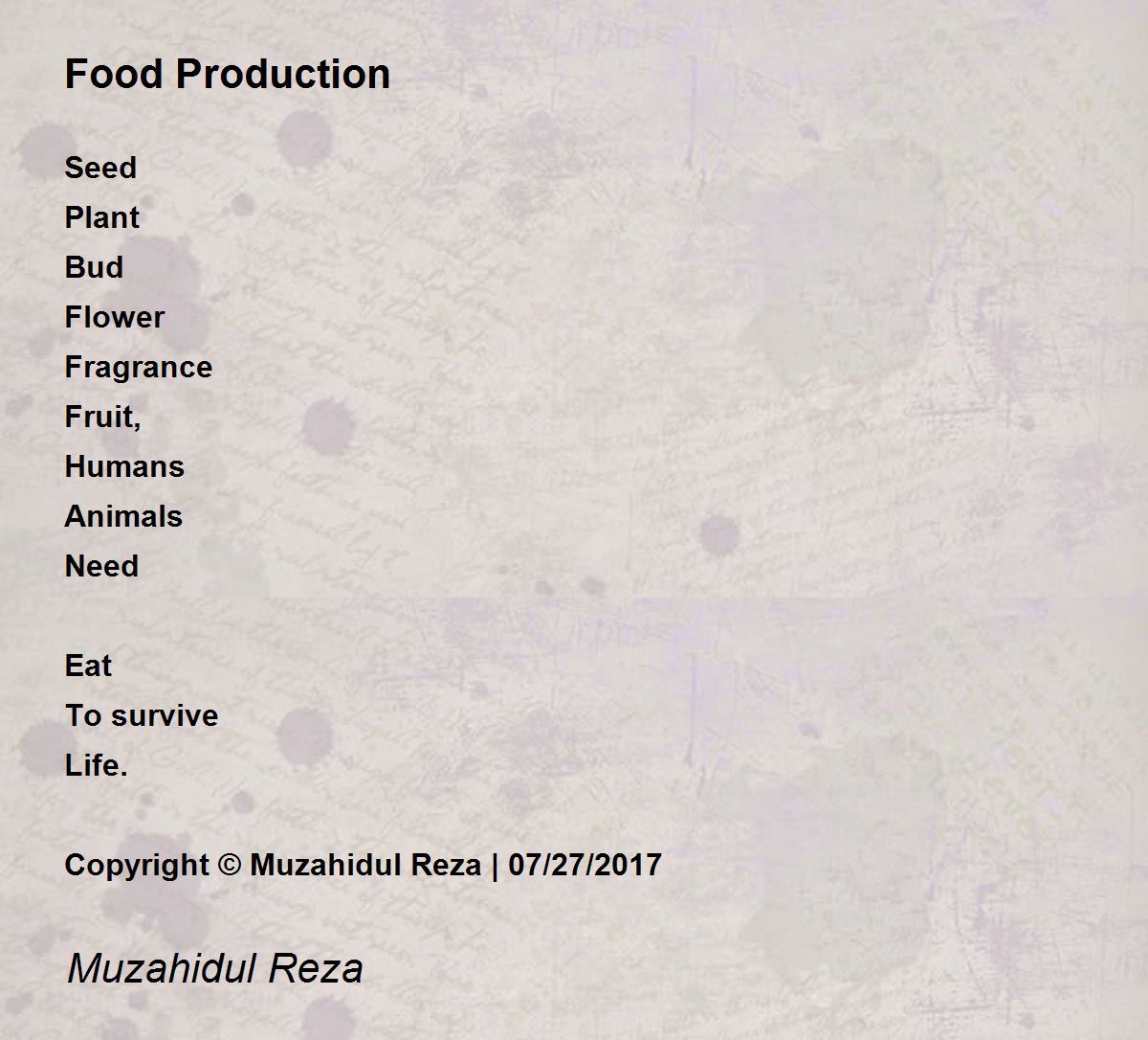 Food Production Food Production Poem by Muzahidul Reza