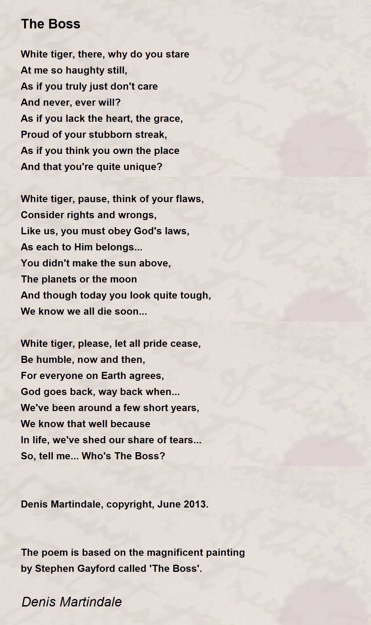 The Boss The Boss Poem by Denis Martindale